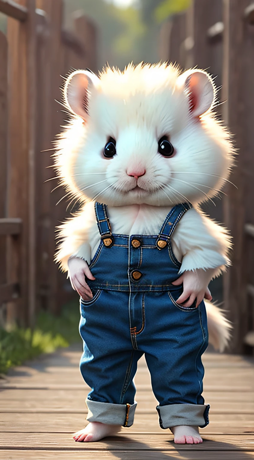 Cute fluffy white hamster, Wear pants