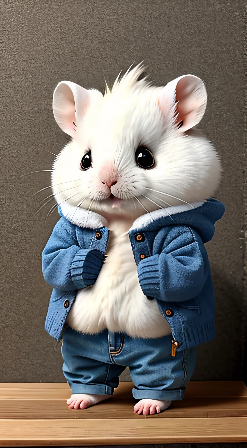 Cute fluffy white hamster, Wear pants