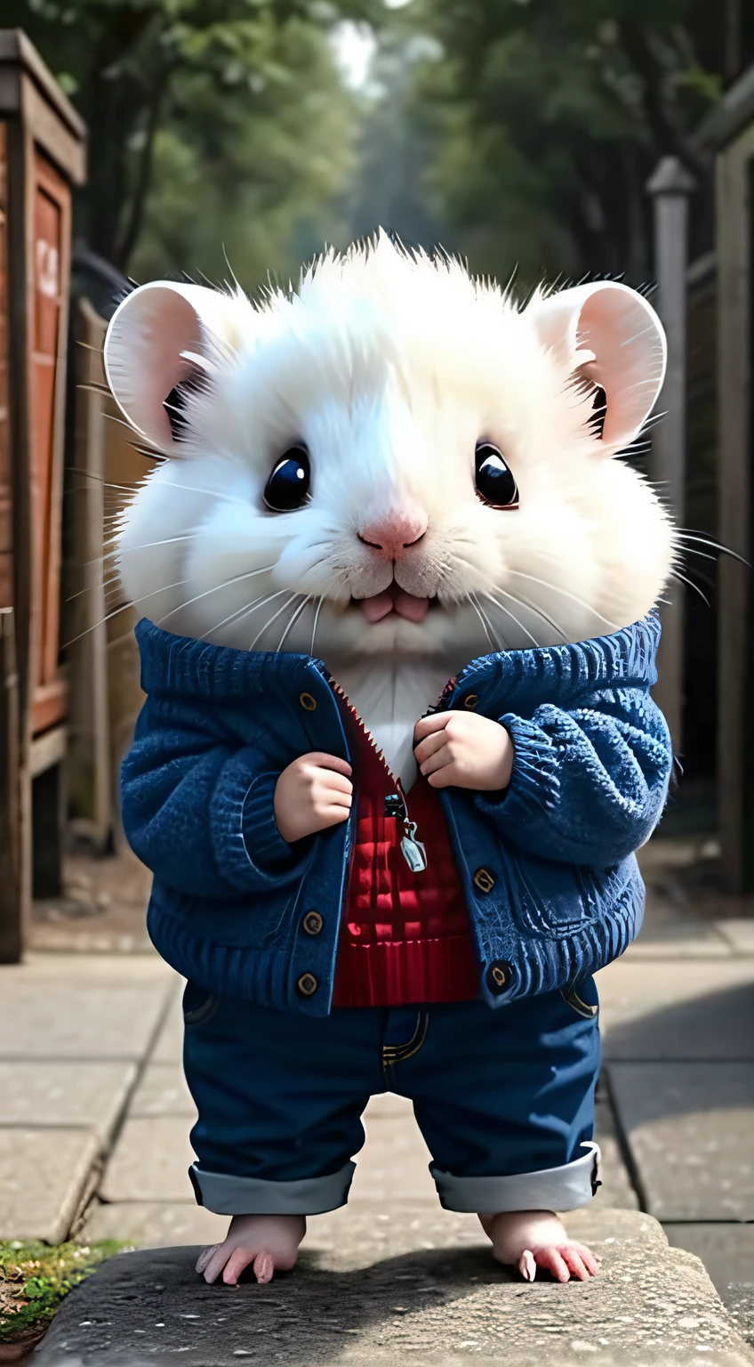Cute fluffy white hamster, Wear pants