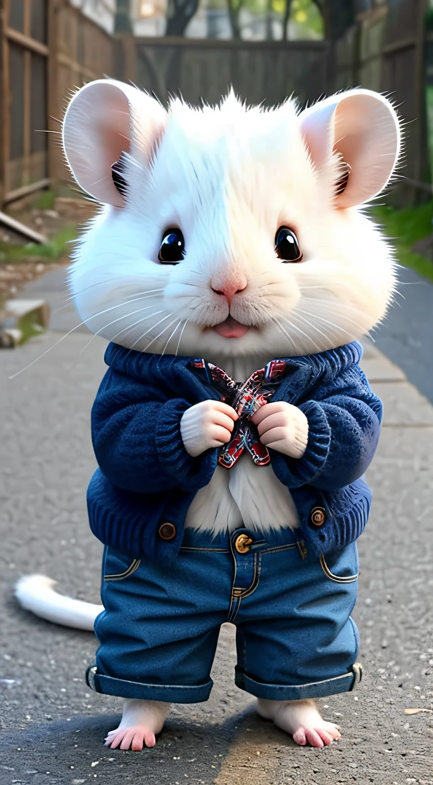 Cute fluffy white hamster, Wear pants