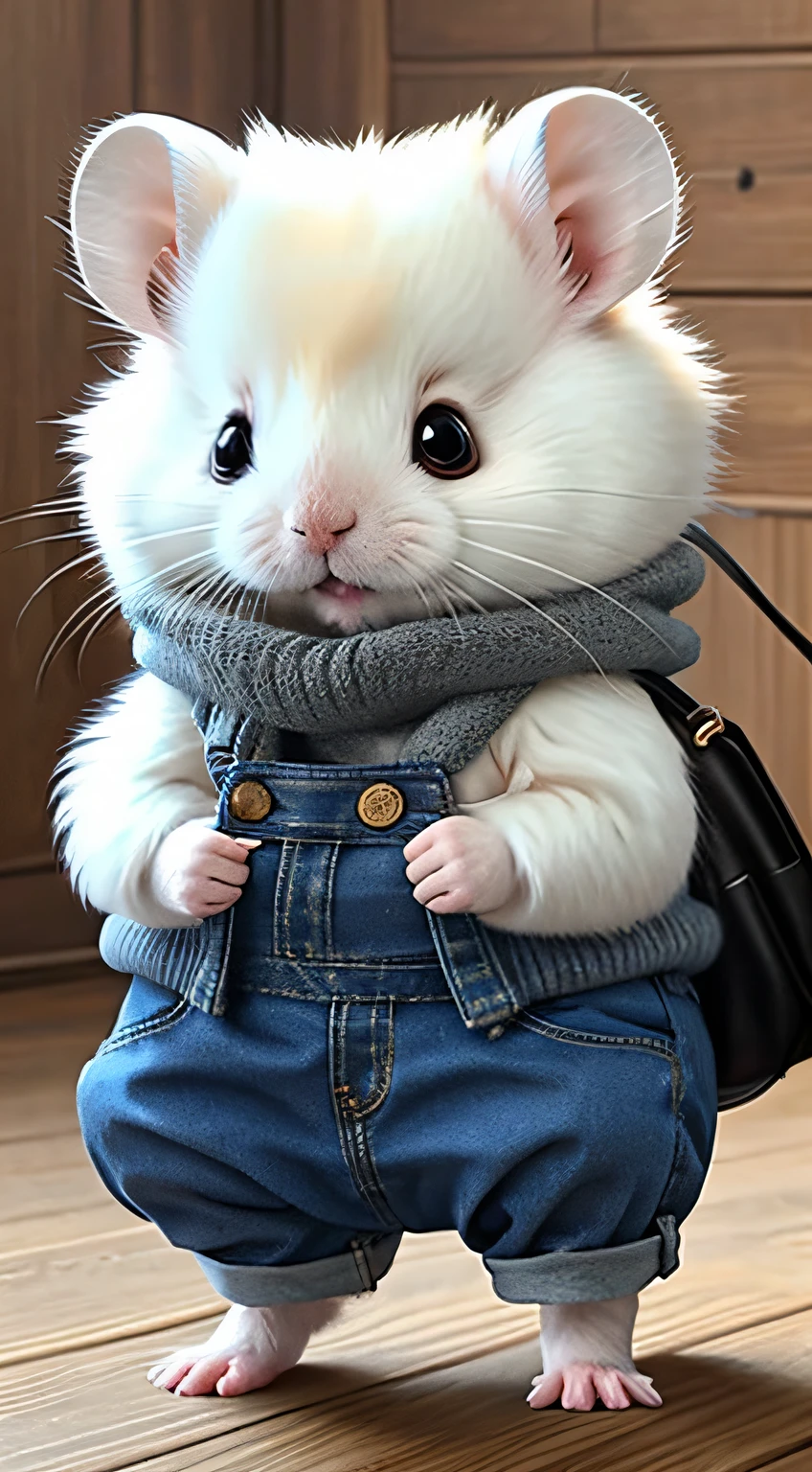 Cute fluffy white hamster, Wear pants