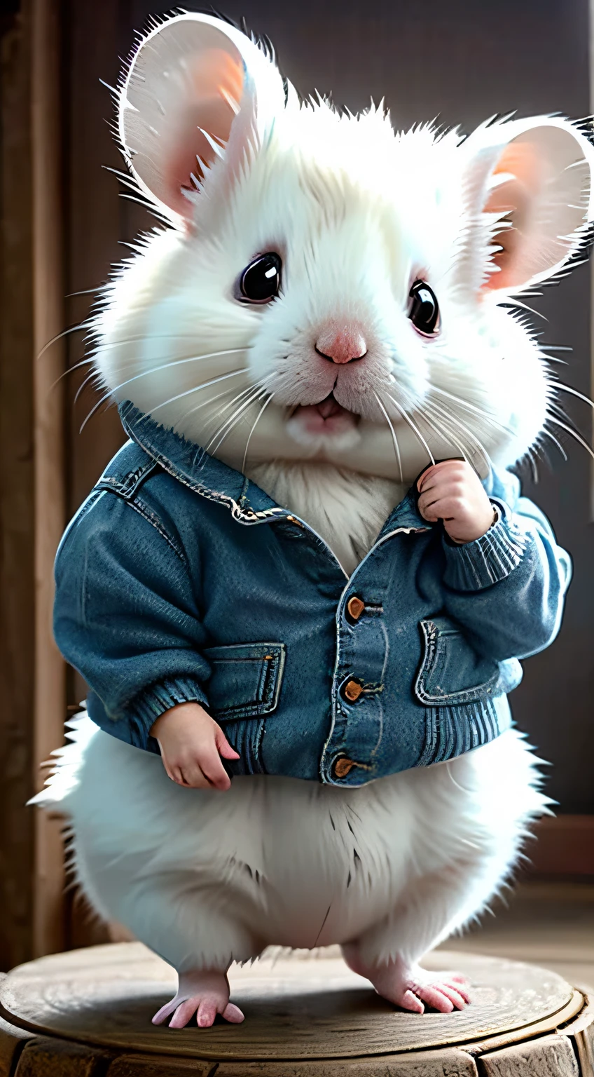 Cute fluffy white hamster, Wear pants