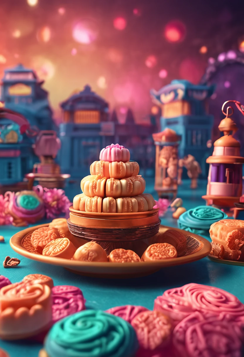 Commercial shooting, mooncakes, Mooncake size, poster for, Fresh style background, elegant, Booth lighting, Attractive, photorealistic colors, Ultra HD