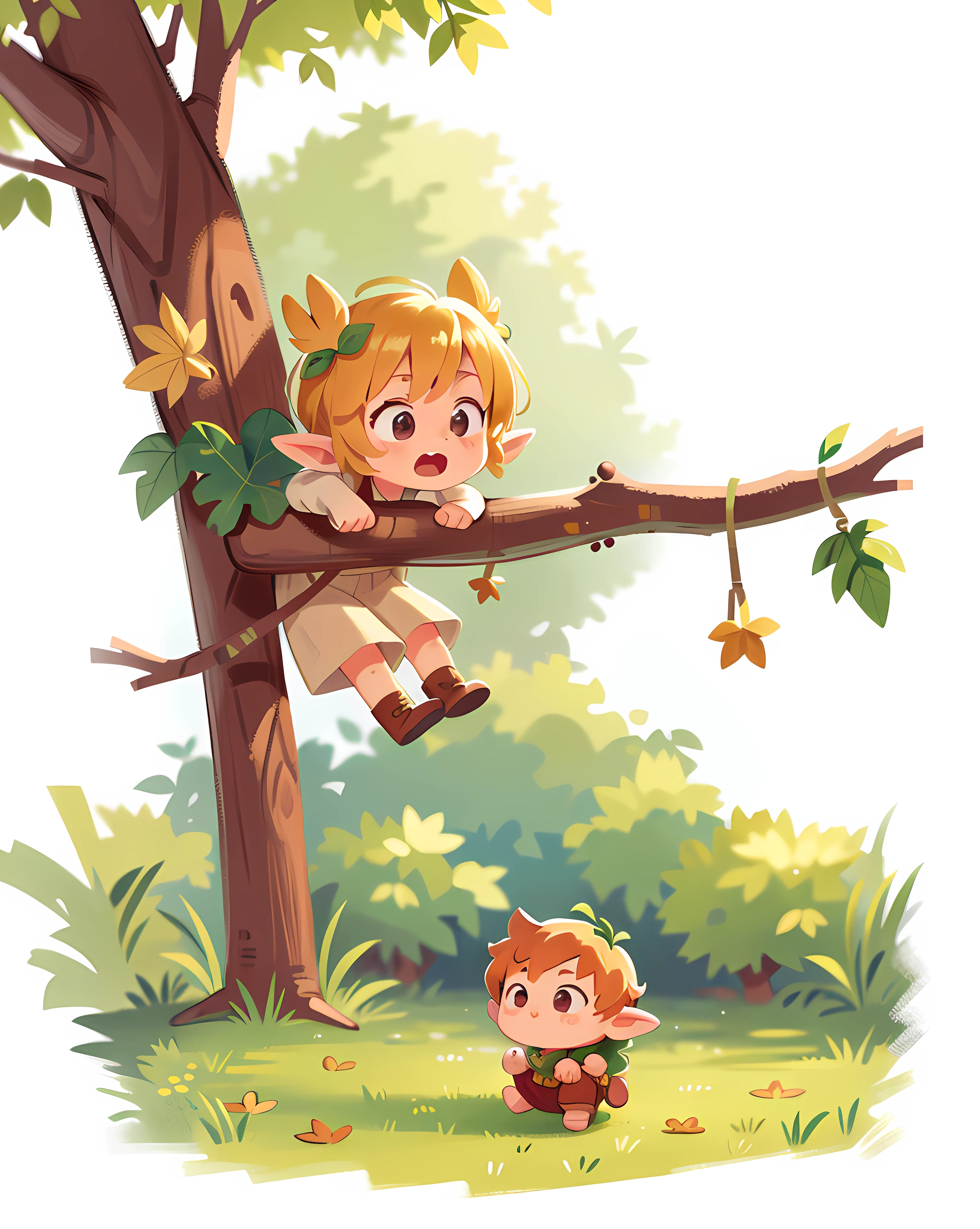 Little golden leaf elf,In the autumn forest,Make cute expressions,Swing with cute movements