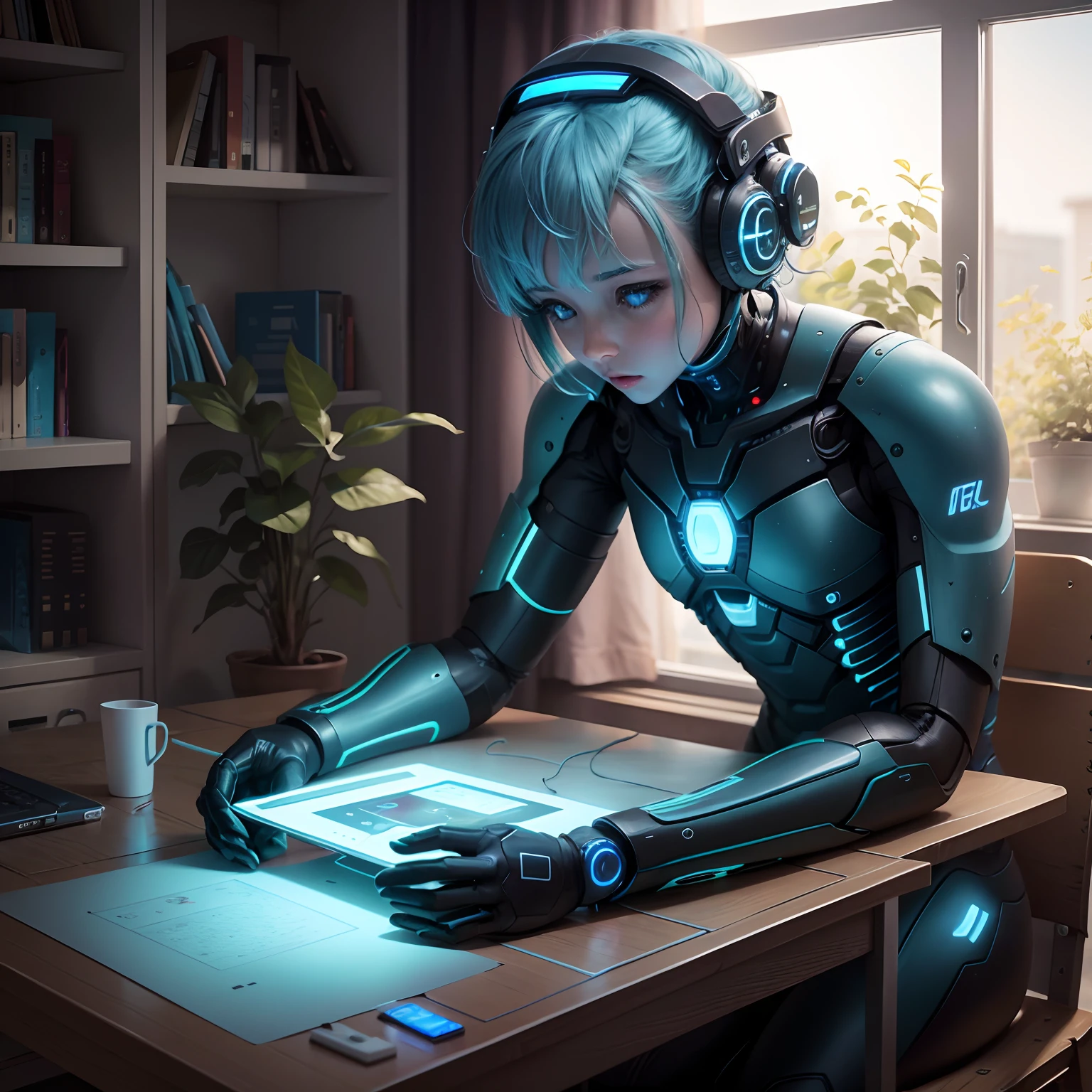 Educational artificial intelligence with blue and green technological lights --auto