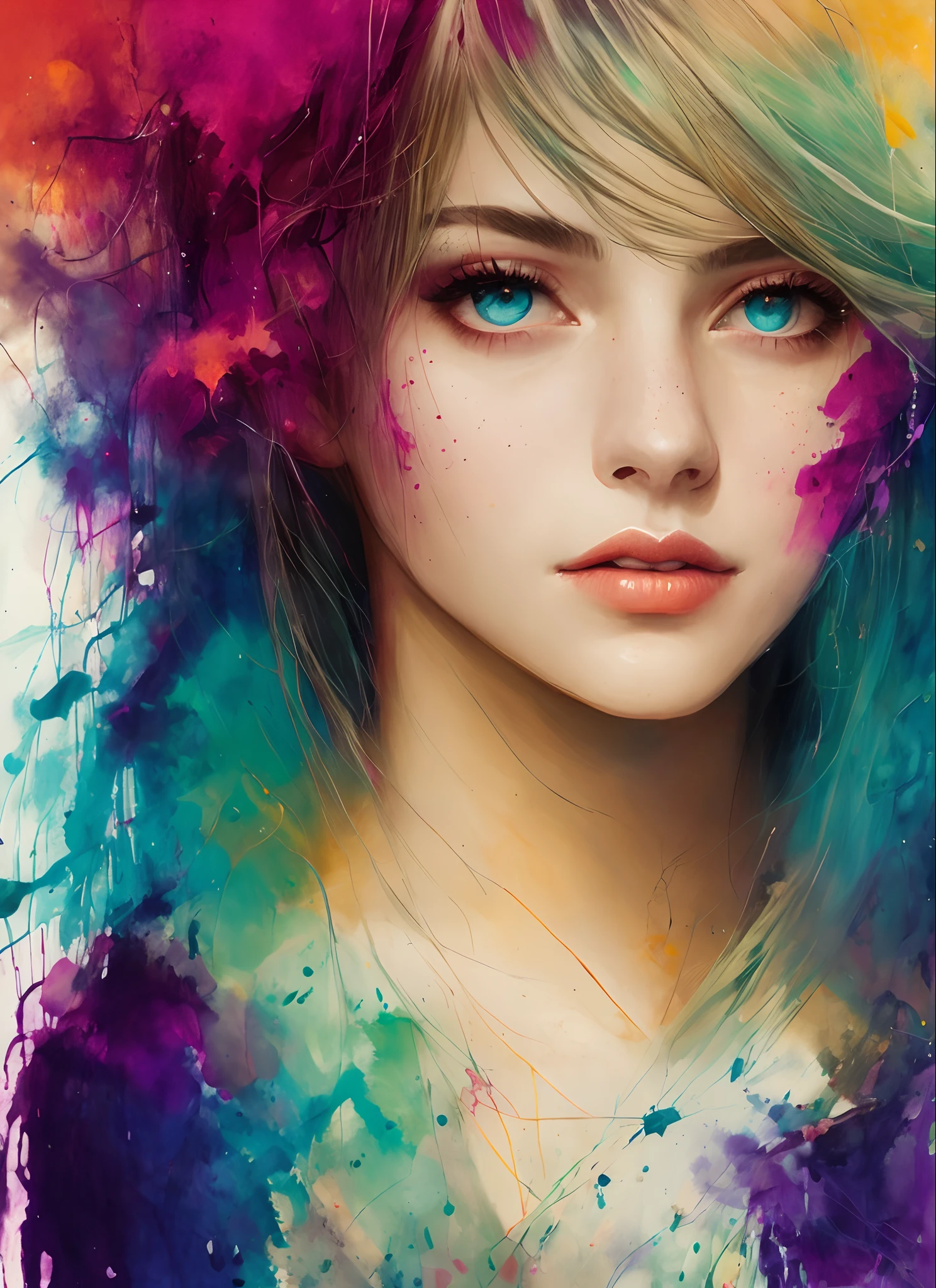a woman by agnes cecile, luminous design, pastel colours, ink drips, autumn lights