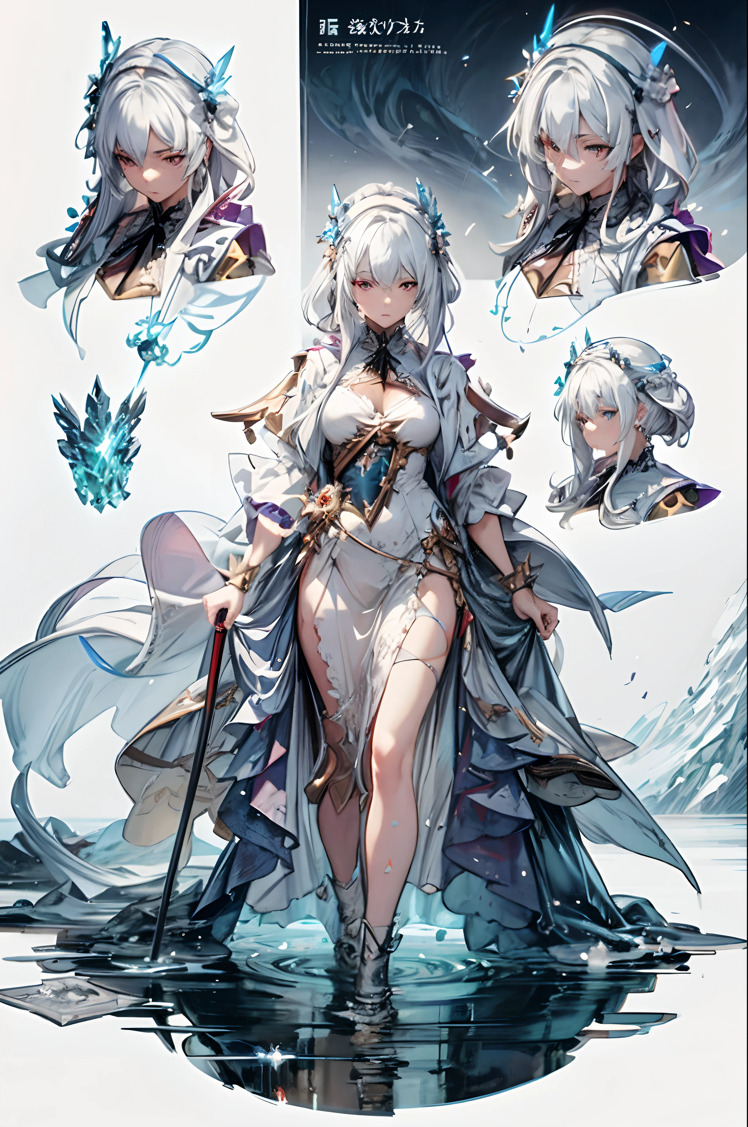 a close up of a woman in a dress with a sword, cushart krenz key art feminine, trending on artstation pixiv, white haired deity, guweiz on artstation pixiv, guweiz on pixiv artstation, 8k high quality detailed art, anime fantasy illustration, fanart best artstation, ((a beautiful fantasy empress))