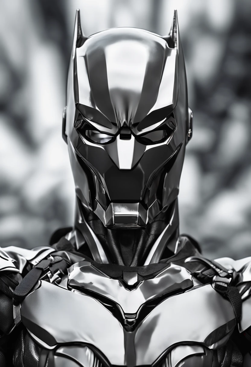 Um batman laranja, branco e preto, Realistic Dutchman in a titanium cybernetic suit, detalhado, designe perfeito, alta qualidade arestas perfeitas e simetricas ::n_desenho de estilo, Low-quality imperfection, boneco, Jogo, anime