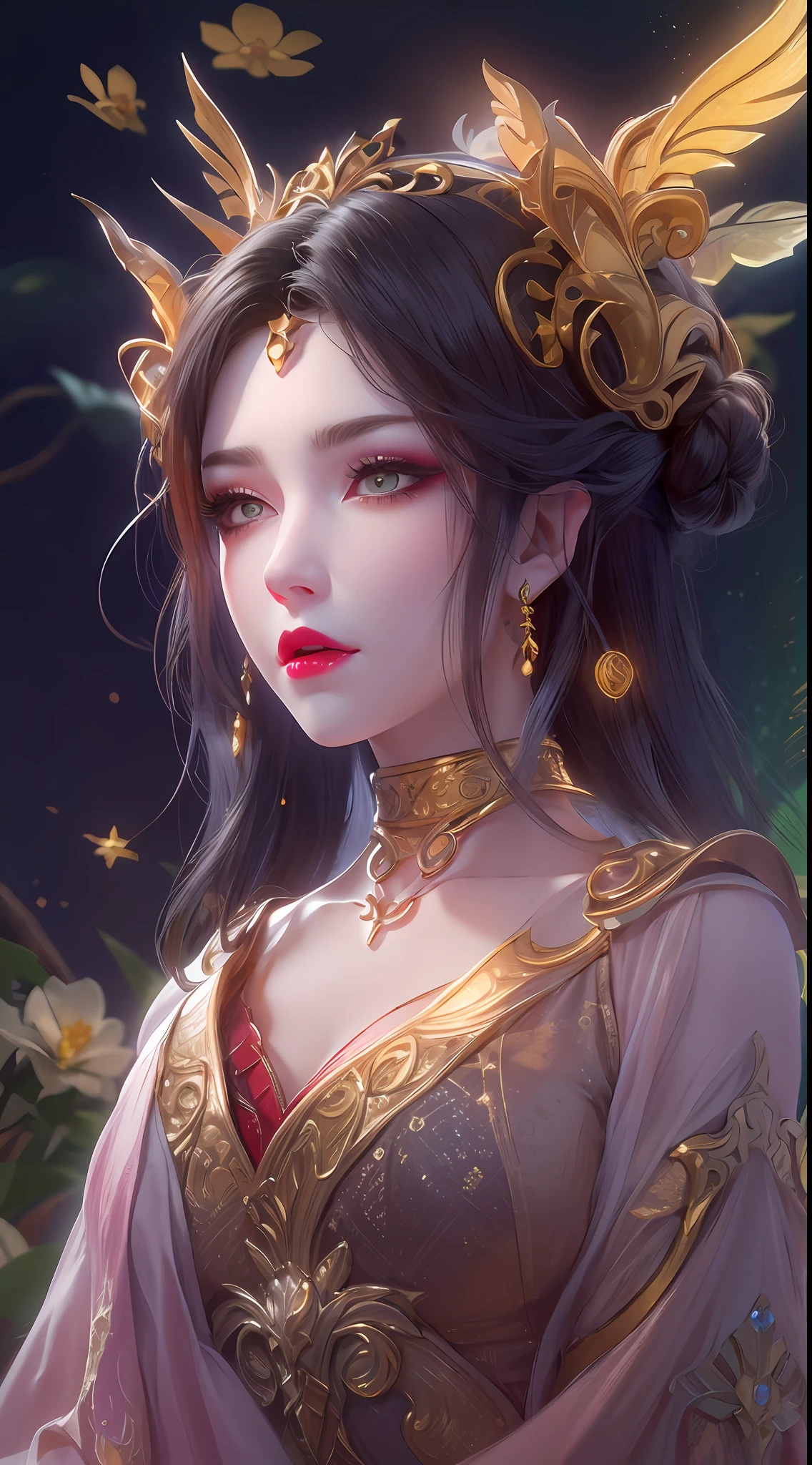 (lifelike, high - resolution:1.3), 1 girl with a perfect body,slong hair, big boob,Expose cleavage, lightning, hyper-realistic graphics, most realistic graphics, 1 girl, alone, solo, Extremely sharp, surreal image, sharp eye makeup, meticulous makeup eyelashes, pretty red lips, pursed lips, full body shot, inside the room.