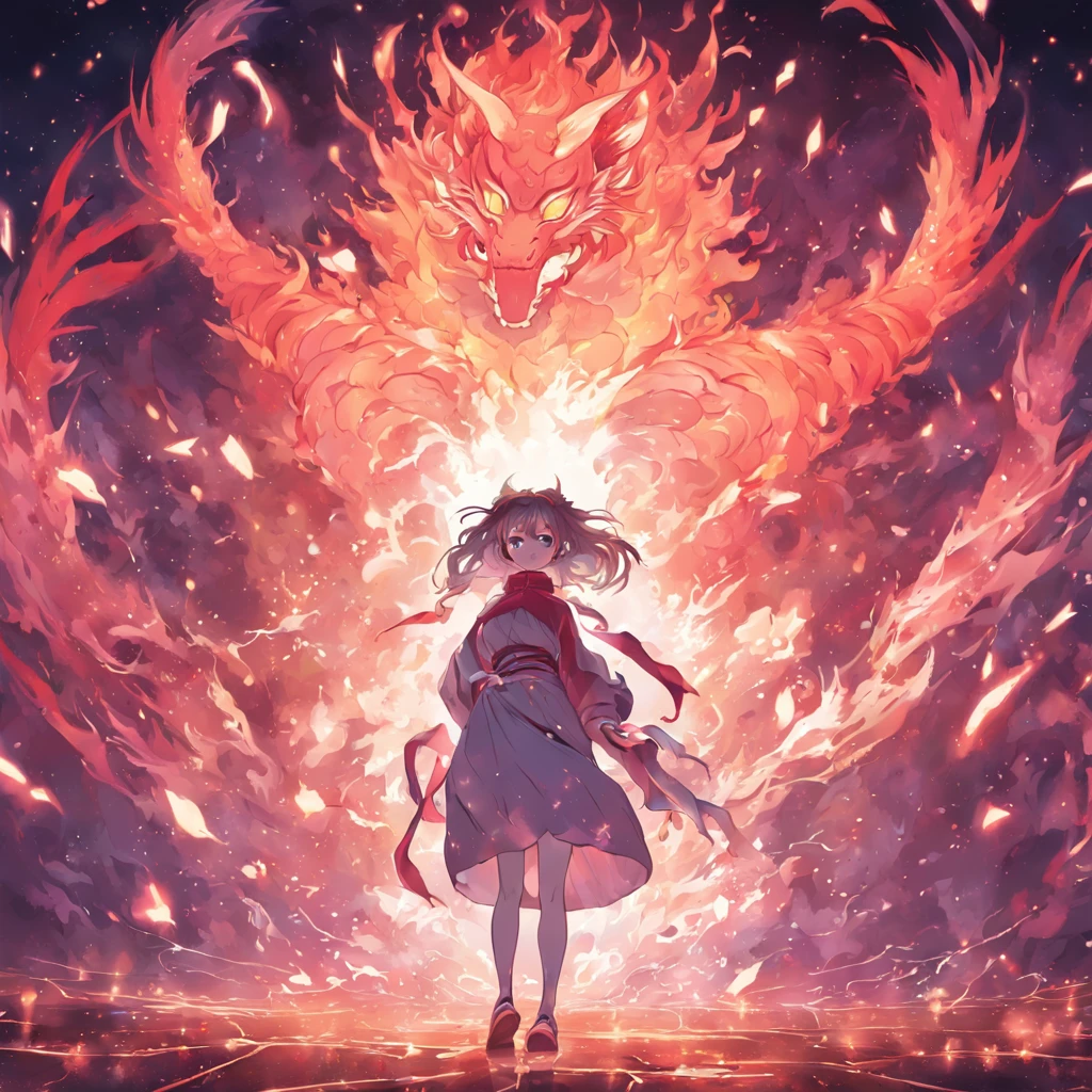 ::Style vector, Vectorized logo of white 7-headed Naga dragon, GOU (((rounded shapes))), Vivid colors, White outline and background, Flames around the logo ::n_Sets the image background style, Morphing in the logo, Cartoon, anime big breast