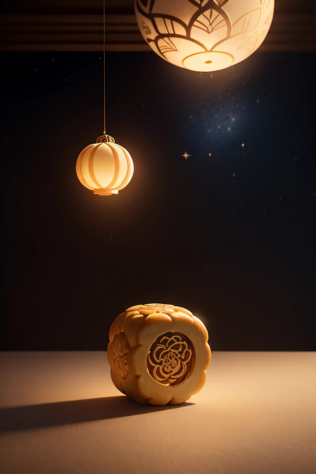 mid autumn mooncake, no people, showing elegant mooncake, Fresh style background, elegant, Booth lighting, Attractive, photorealistic colors, Ultra HD, no glass