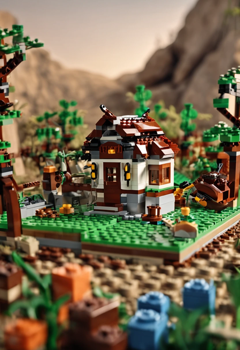 Lego brick scene，Heat and solar terms，Summer is getting cooler，farm land，ultra-realistic image，Real-world scenarios，8K分辨率，Meticulous and minimalist environment，The is very detailed，top-quality，artsy photography，Chinese pastoral style，Miniature scenes，Cinematic texture ，ISO 100，