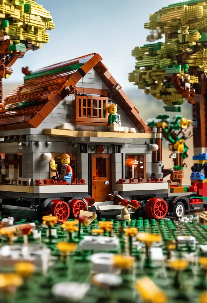 Lego brick scene,Heat and solar terms,Summer is getting cooler,farm land,ultra-realistic image,Real-world scenarios,8K分辨率,Meticulous and minimalist environment,The is very detailed,top-quality,artsy photography,Chinese pastoral style,Miniature scenes,Cinematic texture ,ISO 100,