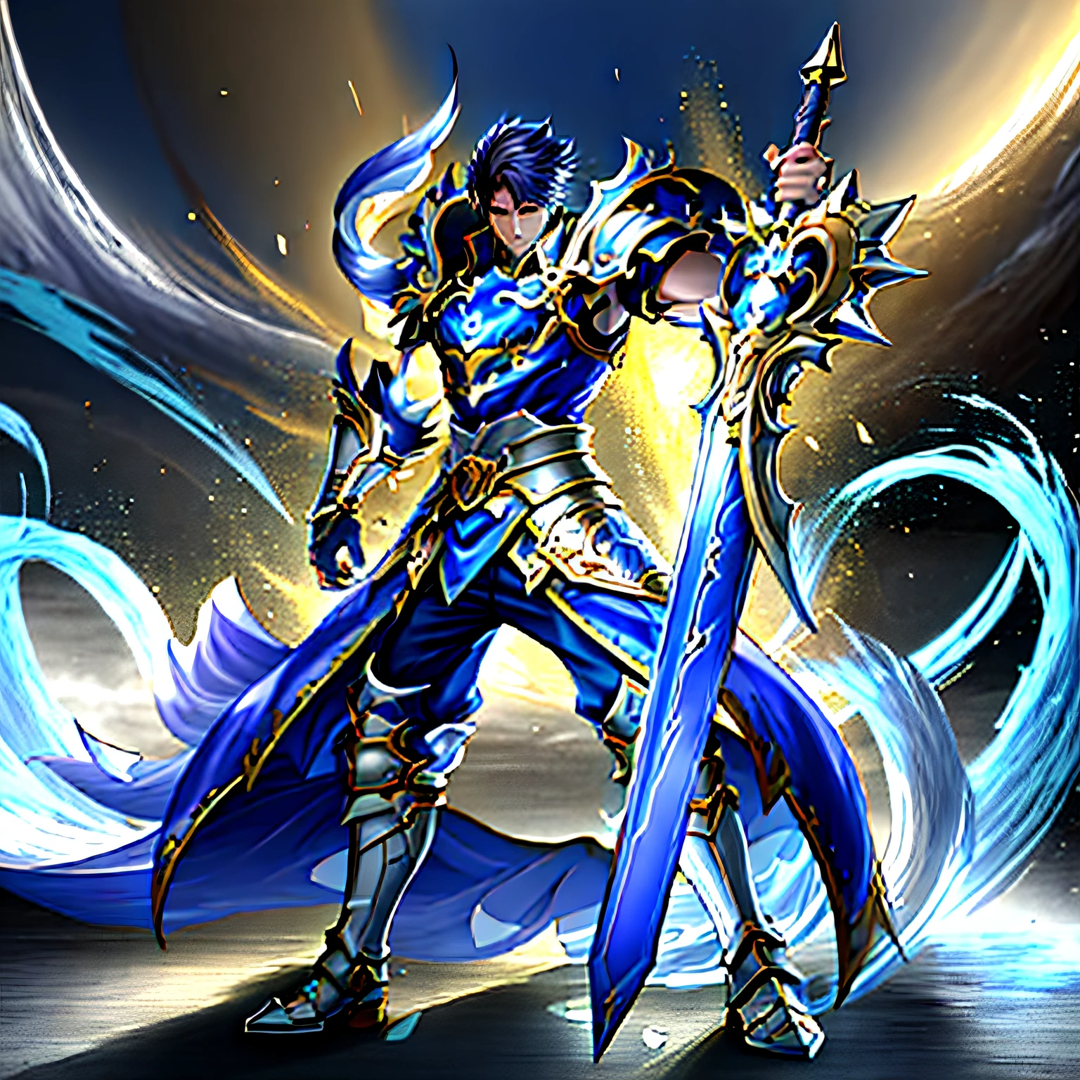 Anime characters with sword and armor in paint splashing pose, Male paladin, Keqing from Genshin Impact, gold paladin, zhongli from genshin impact, A human male paladin, Genshin impact's character, picture of an adult male warrior, Male Warrior, by Yang J, fantasy paladin man, shadowverse character concept
