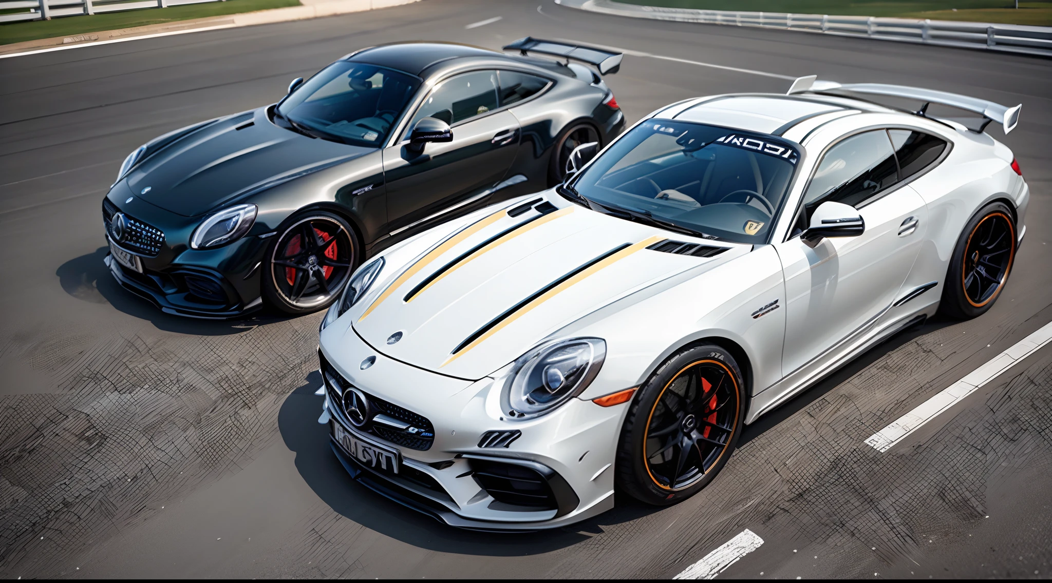 ( Mercedes Benz AMG coupe + Porsche GTS 911), 8K, ultra quality, RTX, Super detailed, sharp edges, photorealistic