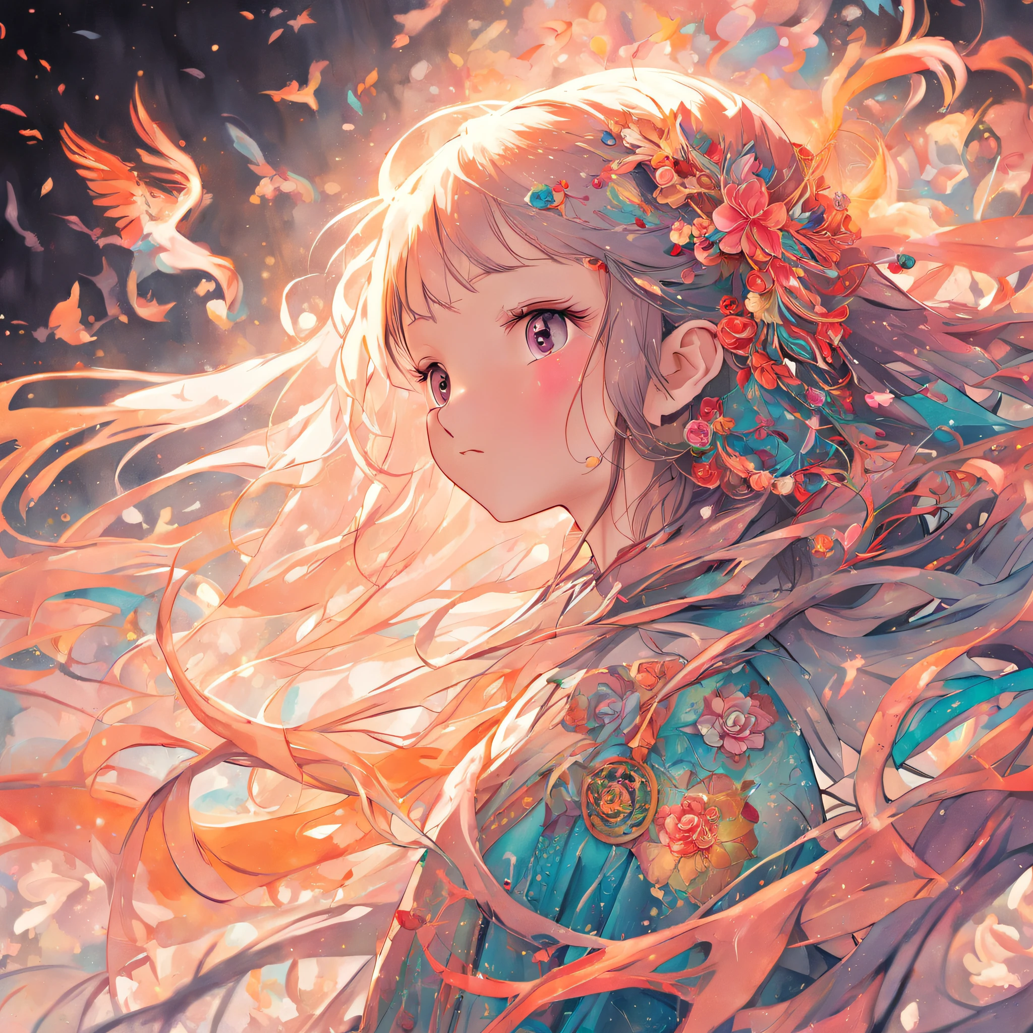 (White background:1.4),(Silhouette of a girl's head, Eyes closed, Colorful long hair, Oriental elements),(Chinese Illustration:1.3,paper art:1.3, Quilted Paper Art:1.2),( Reasonable design, Clear lines, High Sharpness,Best Quality, Very detailed, masutepiece, Movie Light Effects, 4K )prompt
Txt2Img
(White background:1.4),(Silhouette of a girl's head, Eyes closed, Colorful long hair, Oriental elements),(Chinese Illustration:1.3,paper art:1.3, Quilted Paper Art:1.2),( Reasonable design, Clear lines, High Sharpness,Best Quality, Very detailed, masutepiece, Movie Light Effects, 4K )central、super fine details、Cinematic style、32K、Asian folklore、Detail Ink、acrylic、craola、Nicoletta Ceccoli、beeple、by Jeremiah Ketner、Todd Lockwood、a storybook illustration、Cute little closeup、Ghost Yokai Fairy Girl、Oversized sharp glowing eyes , Chii, the woods, natta, stele, starrysky, fairytale, picture book, myterious, Very detailed Rare and very detailed, with an intricate, intricate pose, masterpiece, hightquality, bright colour, Complex pattern 8K anime-style wide shot Beautiful islands and seascapes seen from between clouds Very delicate image High-definition anime-style Girl with arms stretched out in parallel Girl in school uniform facing backwards Mysterious scenery like being in heaven Many white birds flying around Old A scene from a vast scale movie that crosses a suspension bridge that looks like a brown pulley