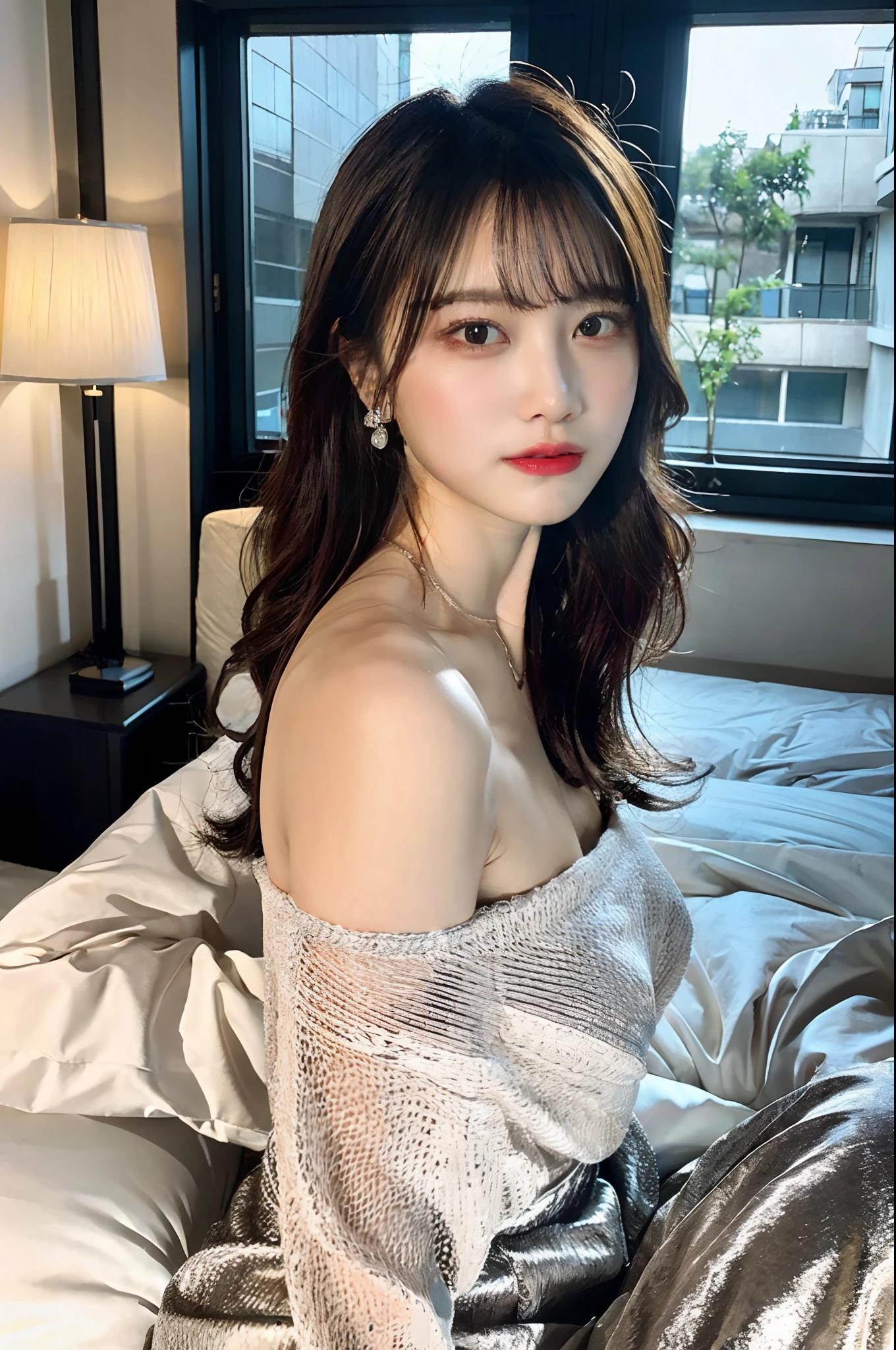 Very big round breasts:1.6),(whole body:1.3)、(Copper-white hair:1.3),Very delicate and beautiful、masterpiece、Highest quality、Ultra-high resolution、16K,Realistic、Super detailed、Highly detailed CG 8K wallpapers、Beautiful lighting、Perfect Lightning、Realistic Shadows、Anatomically correct、Fine, shiny skin、Perfect figure、Latin、 Late 20s、The body is slim、Slim abdomen、Small Head、Handsome detailed woman、Highly detailed eyes and face、Realistic Face Proportions、Stunning eye for detail、Realistic little beautiful face、Realistic small beautiful eyes、double eyelid、compensate、Tears flowing、Heart warming、Earrings、Short Wavy Hair、Cleavage、barefoot、Soft abdomen、Thin clavicle、beautiful and very thin legs、Beautiful and very slim thighs、Bare shoulders、barefoot、Sexy Dress、Wet、Slim and beautiful legs、Gorgeous on the bed