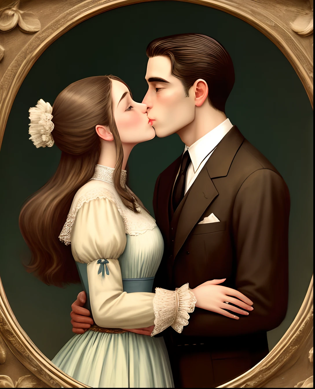 Antique two-dimensional，Men and women kiss，