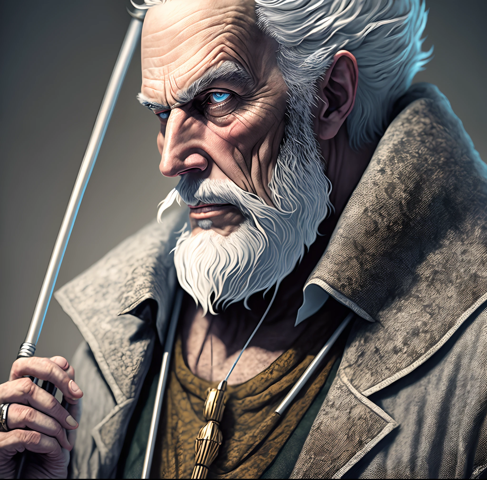 A old man，crutch，Profile，Review