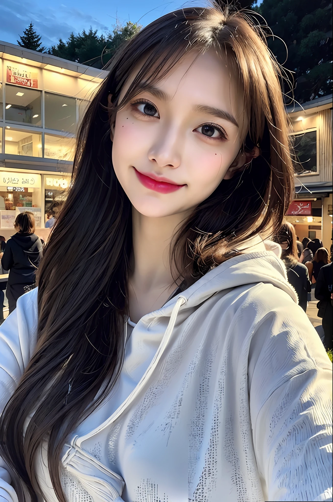 masutepiece, Best Quality, Illustration, Ultra-detailed, finely detail, hight resolution, 8K Wallpaper, Perfect dynamic composition, Beautiful detailed eyes, Gorgeous black fluffy Tokyo winter clothes,random cute hair,small tits,Natural Color Lip, Bold sexy poses,Smile、20 years girl、Cute、Sexy shot looking at camera,Always blur the background,Perfect and beautiful face,Take only the face,beautiful and detailed face、slim face and style,Big eyes、Do gal makeup、Smile
