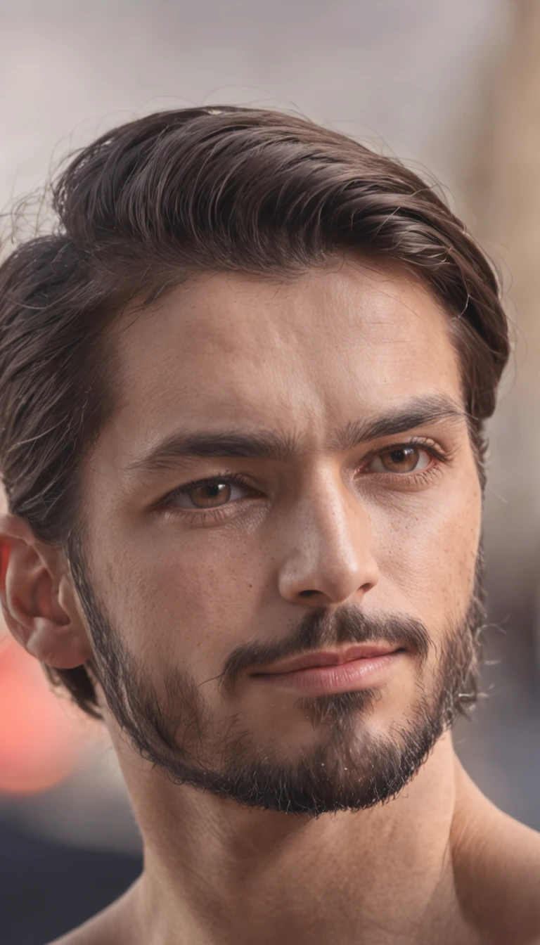 ((Mejor calidad, 8k, Obra maestra: 1.3)), foco nítido: 1.2, Un hombre afeminado con poca barba en su rostro con figura de mujer perfecta: 1.4, Abdominales delgados: 1.2, ((Brown Dark Hair, very tiny breasts: 1.2)), (Luz natural, calle de la ciudad: 1.1), Textura de cara y piel altamente detallada, Ojos detallados, 二重まぶた