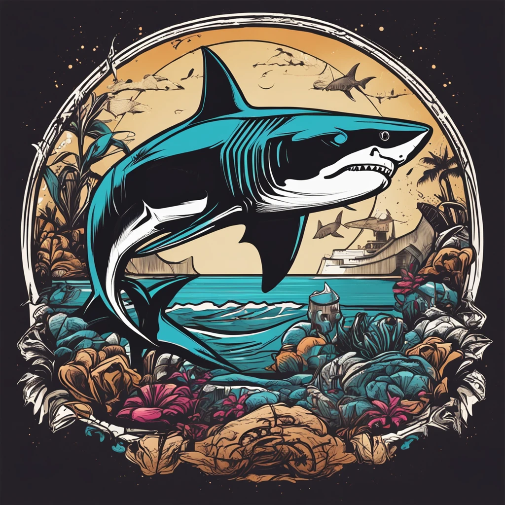 2d vector logo shark black and white
