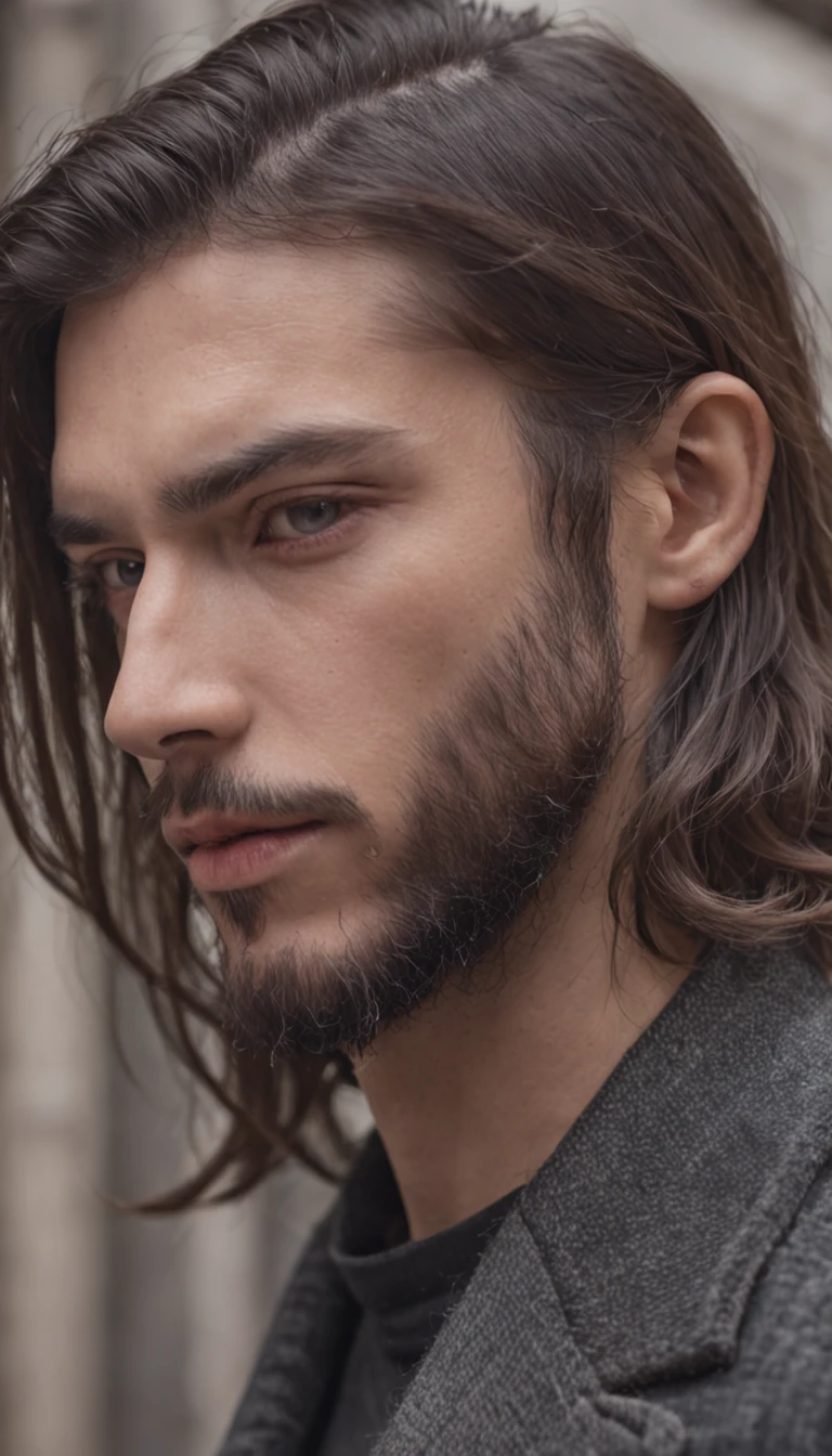 ((Mejor calidad, 8k, Obra maestra: 1.3)), foco nítido: 1.2, Un hombre afeminado con poca barba en su rostro con figura de mujer perfecta: 1.4, Abdominales delgados: 1.2, ((Brown Dark Hair, very tiny breasts: 1.2)), (Luz natural, calle de la ciudad: 1.1), Textura de cara y piel altamente detallada, Ojos detallados, 二重まぶた