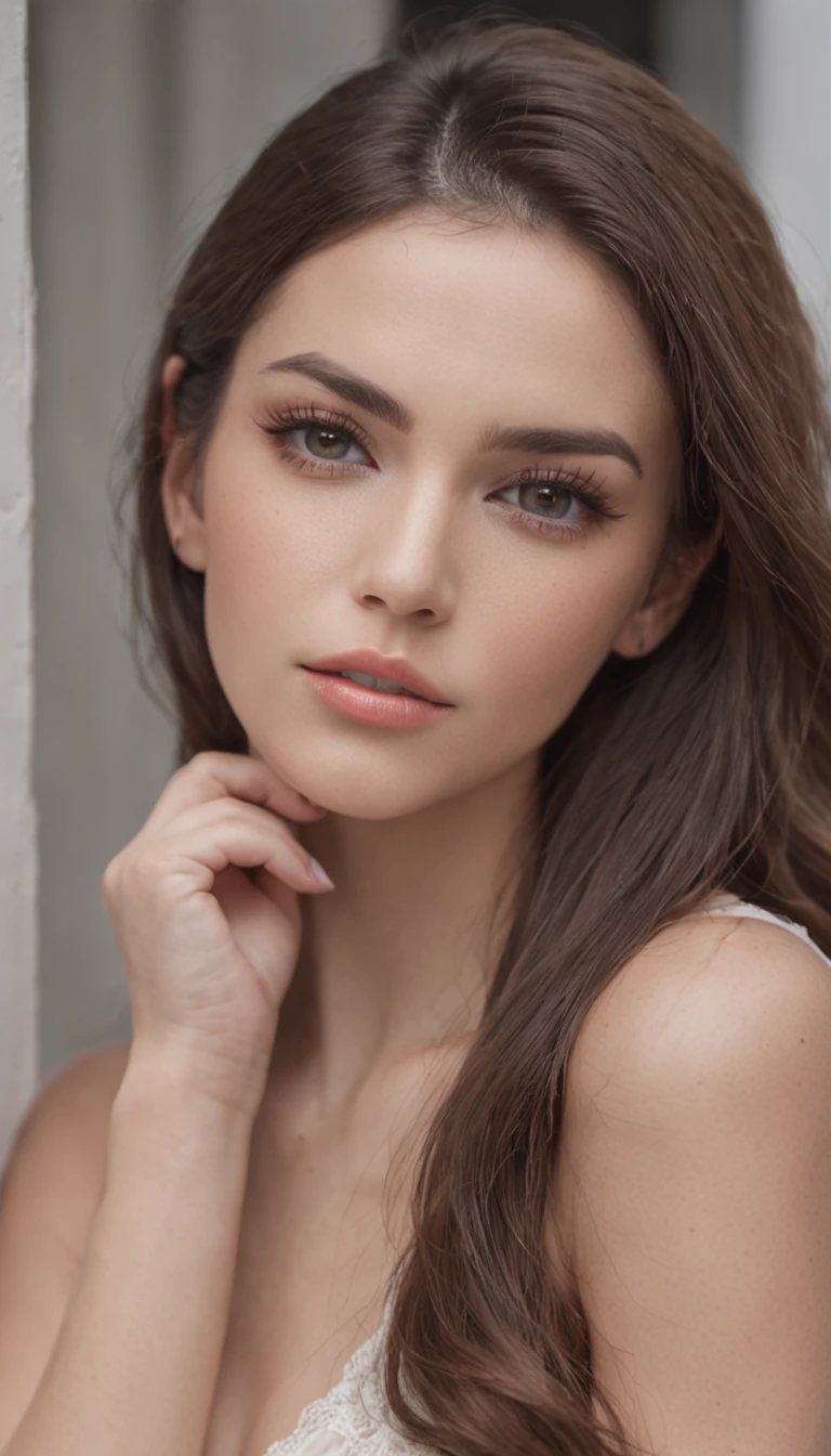 ((Mejor calidad, 8k, Obra maestra: 1.3)), foco nítido: 1.2, Una mujer con poca barba en su rostro con figura de mujer perfecta: 1.4, Abdominales delgados: 1.2, ((Brown Dark Hair, very tiny breasts: 1.2)), (Luz natural, calle de la ciudad: 1.1), Textura de cara y piel altamente detallada, Ojos detallados, 二重まぶた