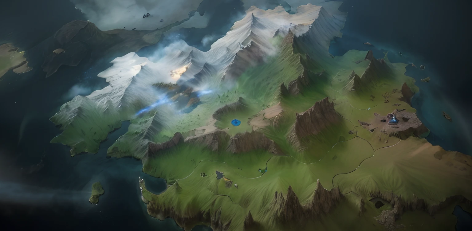 Alafard view of the world map,An airplane flew over it, steam workshop maps, game map matte painting, Detailed fantasy map, highly detailed map, ancient fantasy regional map, an exquisite 3 d map, Fantasy map, Extremely detailed D&D Map, Map of Patryne, simple fantasy map, D&D style fantasy map design, Fantasy map