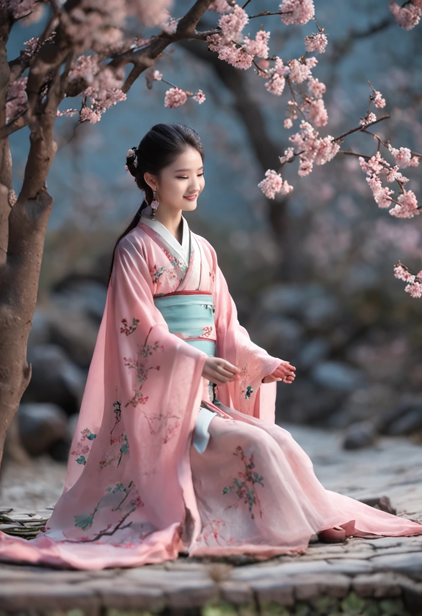 Hanfu  fairy，Elegant literature，Fresh and natural，Gorgeous costumes，exquisitedetails，Bright, Soft light，Gentle smile，A gentle breeze，Classical charm。