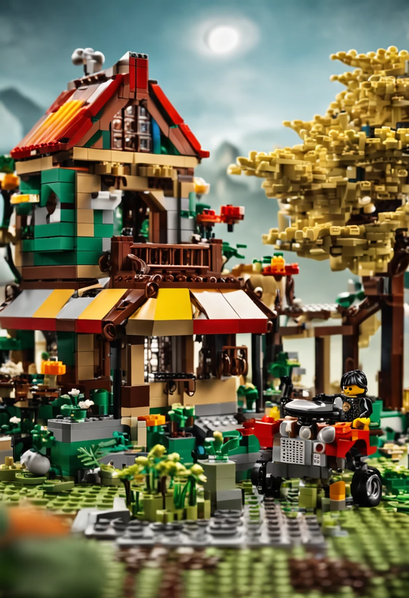 Lego brick scene，Heat and solar terms，Summer is getting cooler，farm land，ultra-realistic image，Real-world scenarios，8K分辨率，Meticulous and minimalist environment，The is very detailed，top-quality，artsy photography，Chinese pastoral style，Miniature scenes，Cinematic texture ，IOS 100 ，