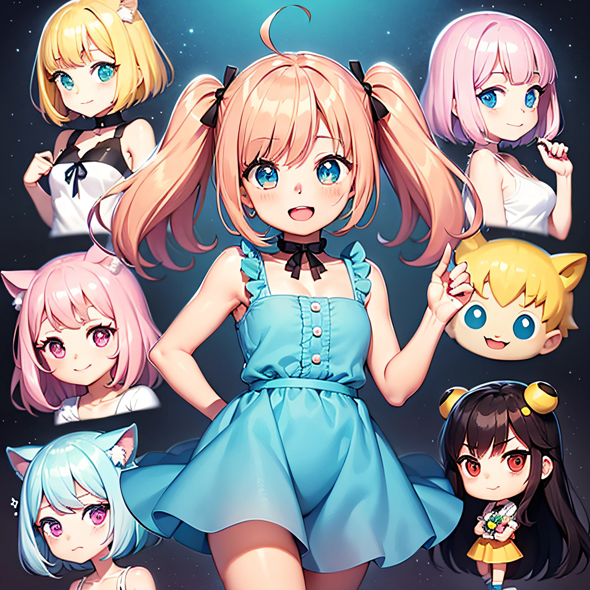 perfect compositio、Perfect pictorial composition、Menina dos desenhos animados com cabelo longo、arte dos desenhos animados、Menina bonito dos desenhos animados、menina chibi、Chibi、estilo bonito dos desenhos animados、estilo de arte bonito、estilo dos desenhos animados、Cartoon style illustration、Arte digital dos desenhos animados、arte digital bonito、menina anime bonito、Chibi、Estilo Chibi、kawaii menina、um desenho de anime、Pop-Arte、Cartoon style illustration、３Equivalente、big forhead、Olhos kawaii、olhos brilhantes、olhos brilhantes、Rostos kawaii、Rosto inocente、cabelos lisos、uma loira、cabelos dourados、pink bow、Menina no vestido de bolinhas, menina kawaii bonito, menina anime bonito, a parte superior do corpo、Oblique、fundo cor-de-rosa、Tchibi、Tem um pequeno、Mini、Chibi、Hair is grated、Hair does not tie、Usando uma fita vermelha no cabelo