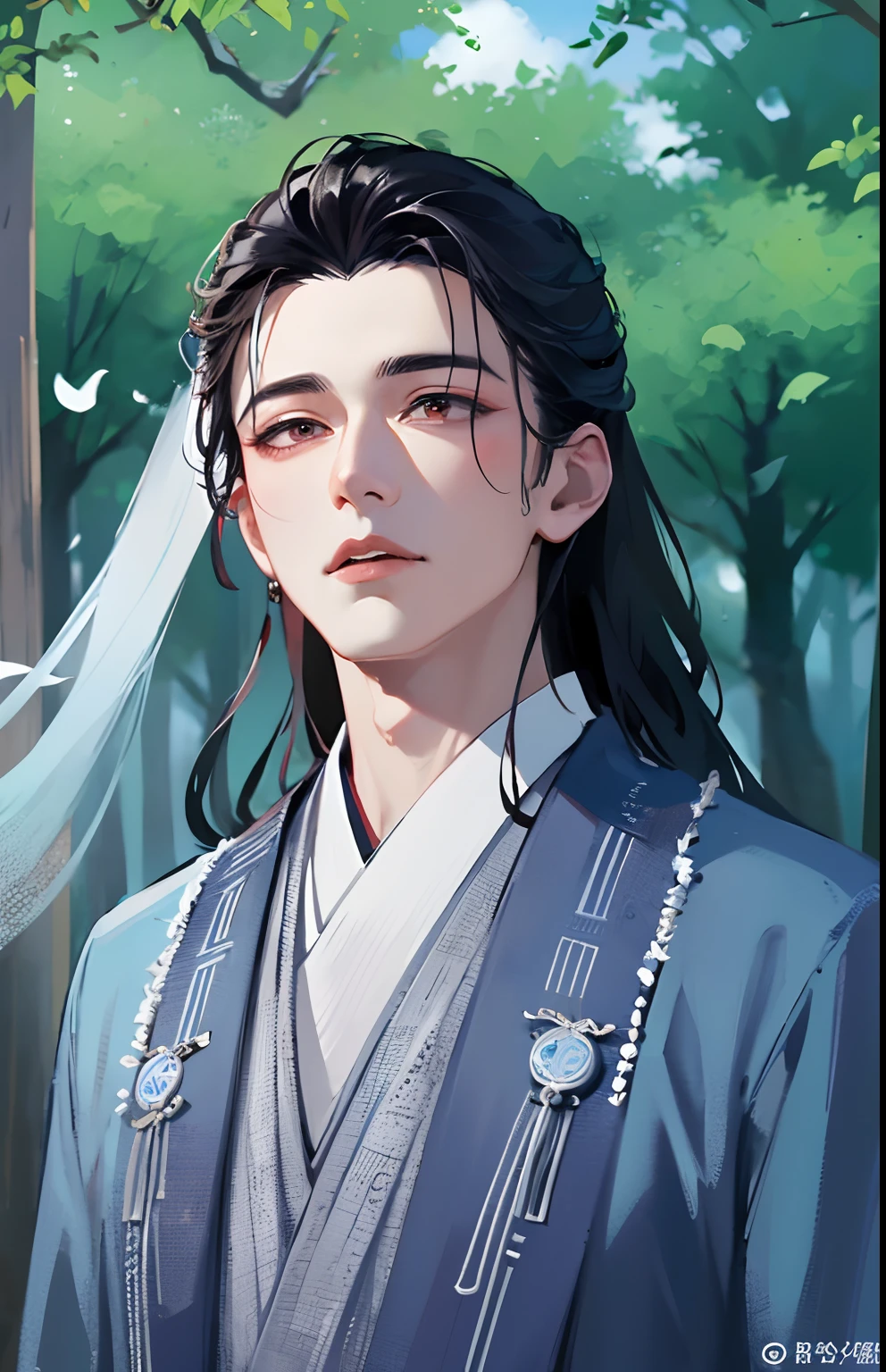 A close-up of a man in a robe and tie, Cai Xukun, Inspired by Zhang Han, xianxia hero, inspired by Wu Daozi, Inspired by Seki Dosheng, young wan angel, tian zi, drak, Xianxia, heise jinyao, Inspired by Zhao Yuan, Li Zixin, xintong chen