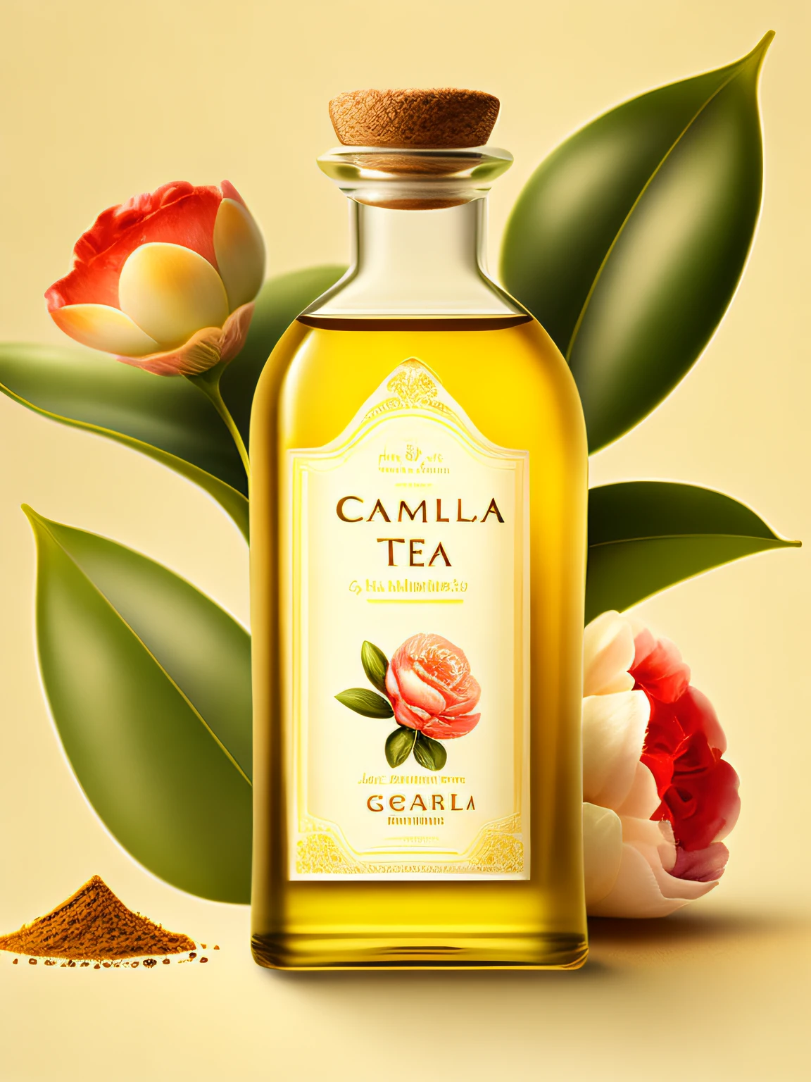 poster for，A bottle of tea oil，camellia，Tea seed garnish，