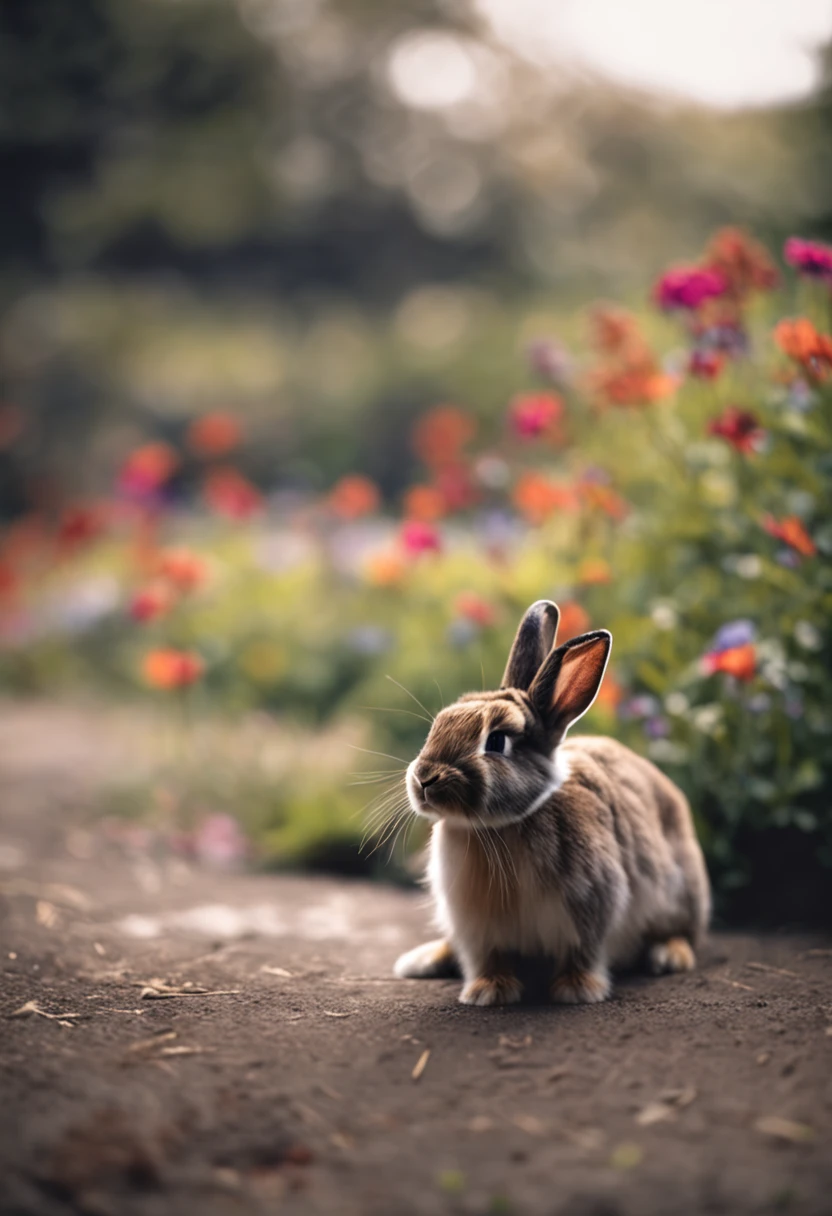 bunny, blur, bunny, flower, nature, no_humans, depth of field, to8contrast style, DARK_Glam, wearing DRK_Glam, deep shadows, (dark: 1.4), (8k, RAW photo, best quality, masterpiece: 1.2)