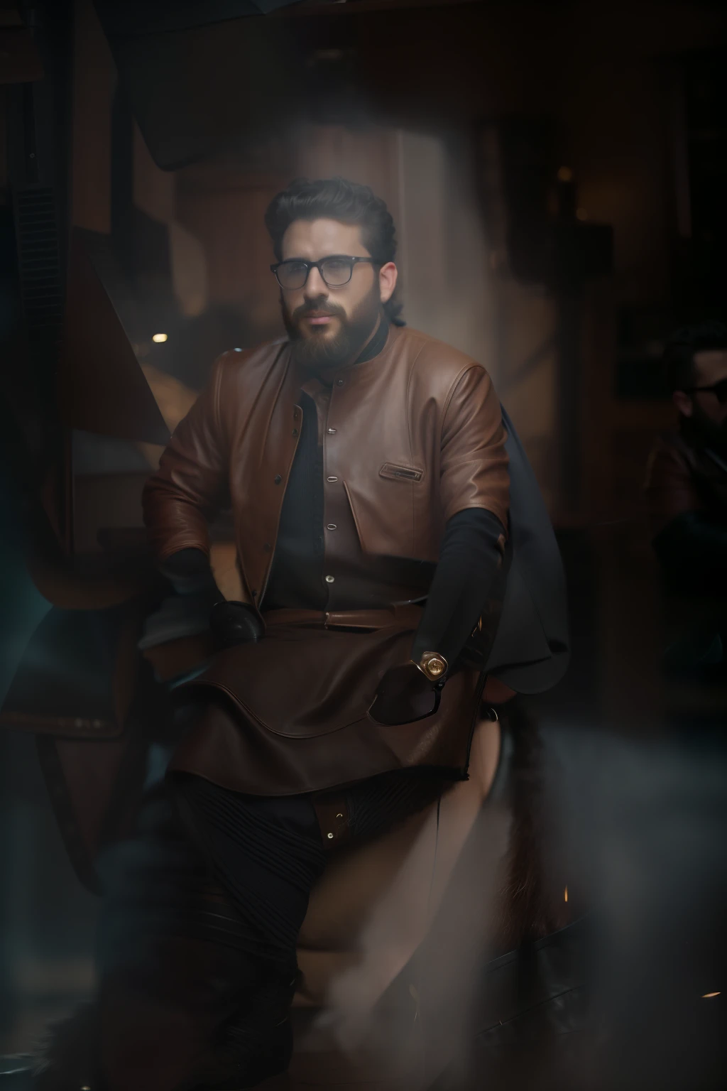 arafed man with a beard and a leather jacket looking at the camera, cinematic headshot portrait, zachary corzine, cinematic portrait, mid shot portrait, portrait shot 8 k, man with beard, felix kelly, cinematic full shot, borja, highly detailed vfx portrait, detailed portrait shot, pendleton ward, cinematic realistic portrait, short beard, very attractive man with beard