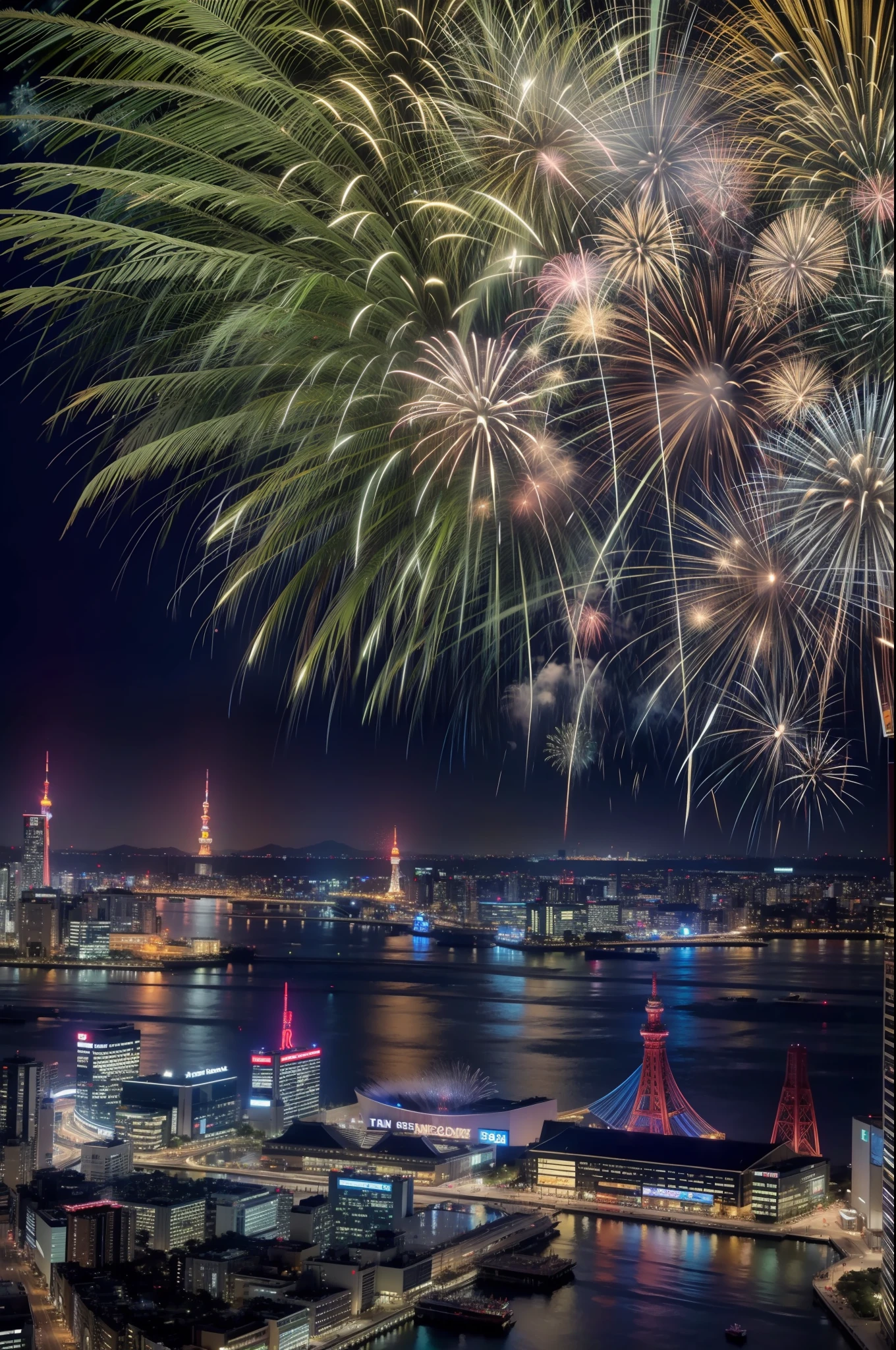 Fireworks seen from the sky、Tokyo Bay、