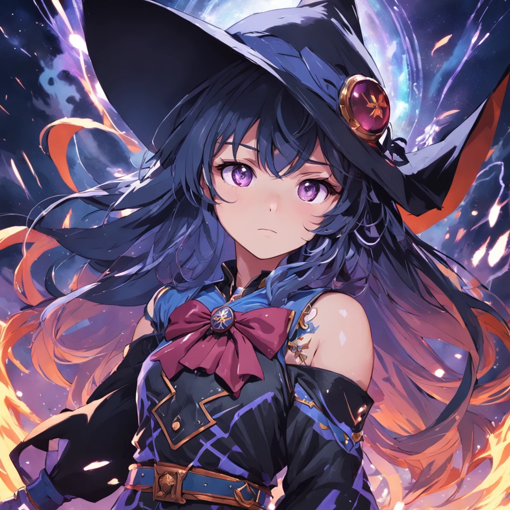 (highest quality:1.2, Very detailed, up to date, Vibrant, Ultra-high resolution, High Contrast, masterpiece:1.2, highest quality, Best aesthetics), (((1 girl))), ganyu \(genshin impact\), Purple eyes, long hair, light blue hair that ends in shades of darker blue, long ponytail, Brownish horns with red engravings, turn backwards, alternate costume, sexy witch costume, Mature Woman'Body, Seductive body lines, Tight waist, Witch Robe, Witch Hat, An elegant robe with a blue and black design., Skirt with slits, High quality lace dress, gem, Detailed decoration, white tent, Decorated white flowers, Dark Color Palette, Insufficient lighting, witch's potion, Magic circle and tapestry hanging on the wall,