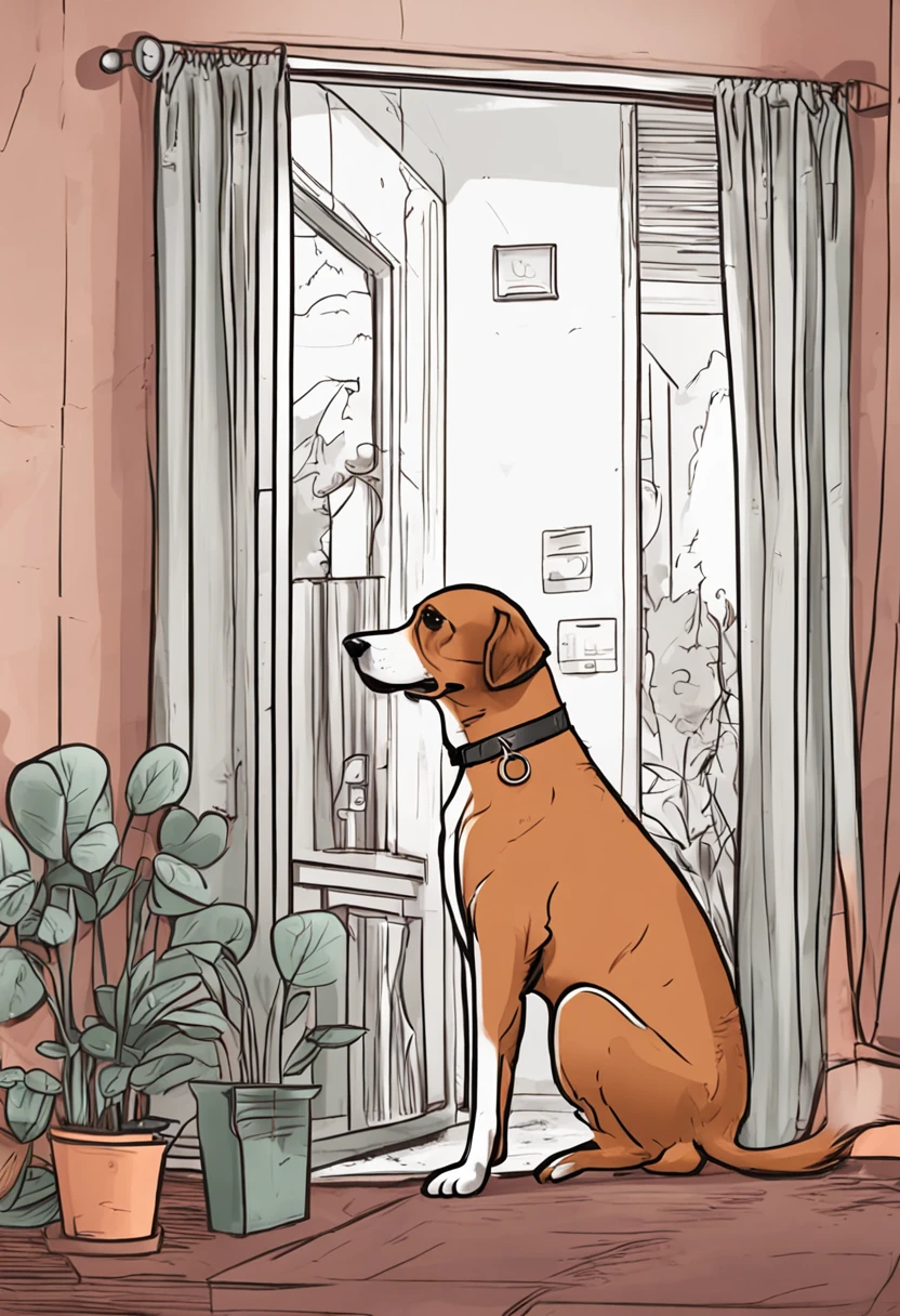 homem adestrando cachorro em casa em desenho cartoon cachorro com oculos escuro no rosto mostrando obediencia e tranquilidade dando a patinha