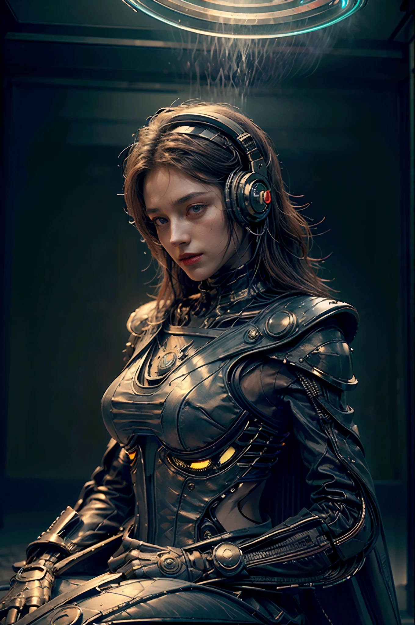 ((Best quality)), ((masterpiece)), (highly detailed:1.3), 3D,full body portrait,rfktr_technotrex, beautiful cyberpunk woman,(wearing head-mounted display that is chunky and hi-tech with neon lights:1.2),wearring a cape,computer hacking,computer terminals,soft glow from neon lights,micro-electronics,computer servers, LCD screens, fibre optic cables, corporate logos,vibrant colours,HDR (High Dynamic Range),Ray Tracing,NVIDIA RTX,Super-Resolution,Unreal 5,Subsurface scattering,PBR Texturing,Post-processing,Anisotropic Filtering,Depth-of-field,Maximum clarity and sharpness,Multi-layered textures,Albedo and Specular maps,Surface shading,Accurate simulation of light-material interaction,Perfect proportions,Octane Render,Two-tone lighting,Low ISO,White balance,Rule of thirds,Wide aperature,8K RAW,Efficient Sub-Pixel,sub-pixel convolution,luminescent particles,light scattering,Tyndall effect