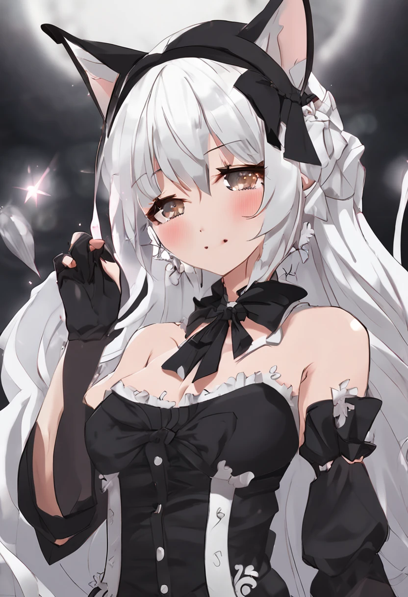 2D 2D white hair, Cat ears, Loli, Black silk breasts, Coquettish maid，Pick and dye black hair，Raised sexy