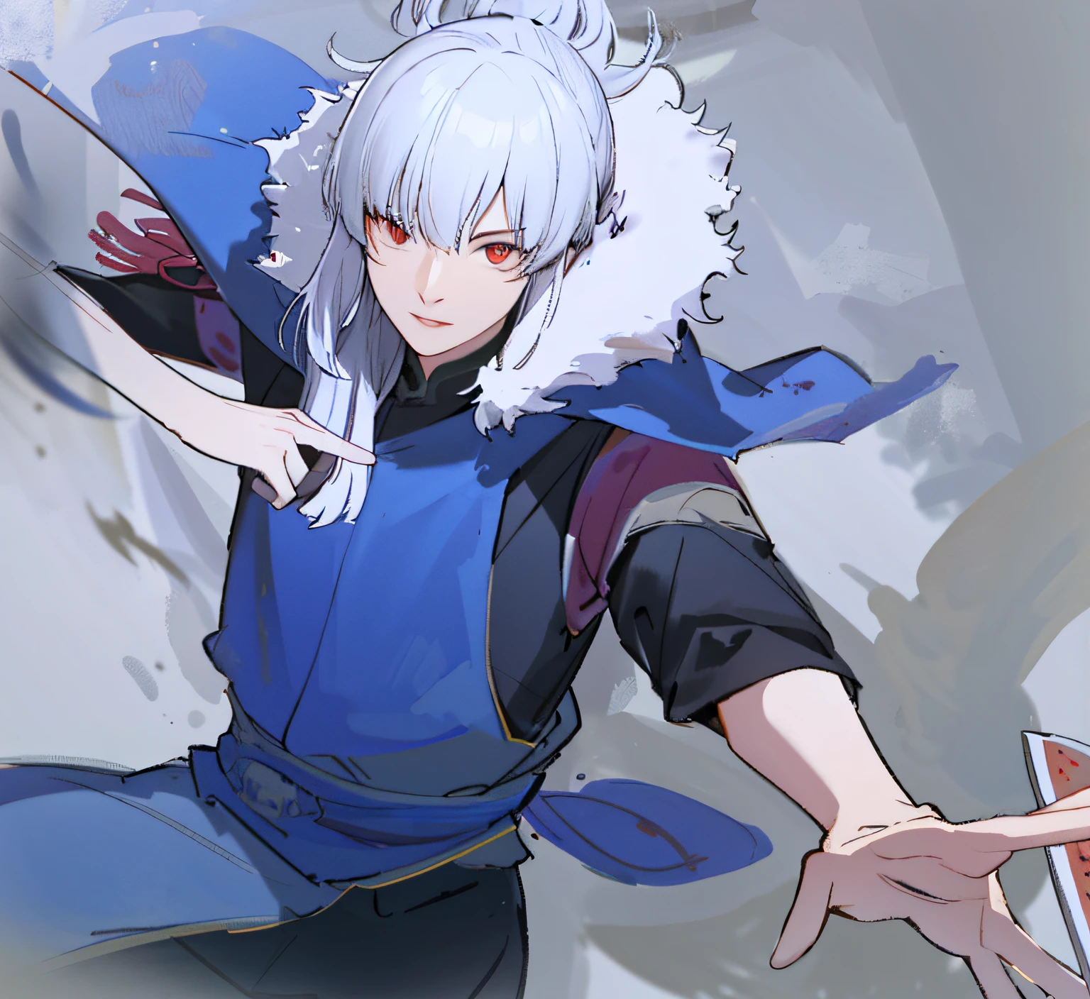 Chinese Ancient Times,fur clothes,brunette color hair,red - eyed,youth,Wrinkles on the face