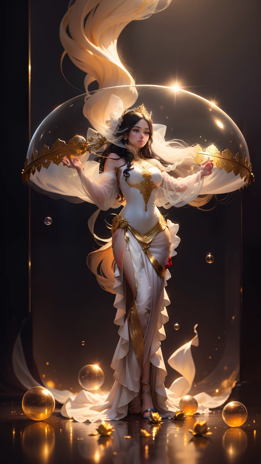 a woman in a white dress holding a sword and a fire ball, beautiful celestial mage, onmyoji detailed art, full portrait of elementalist, onmyoji, epic mage girl character, by Yang J, fire mage, flowing magical robe, heise jinyao, extremely detailed artgerm, female mage, ne zha from smite, ornate flowing robe