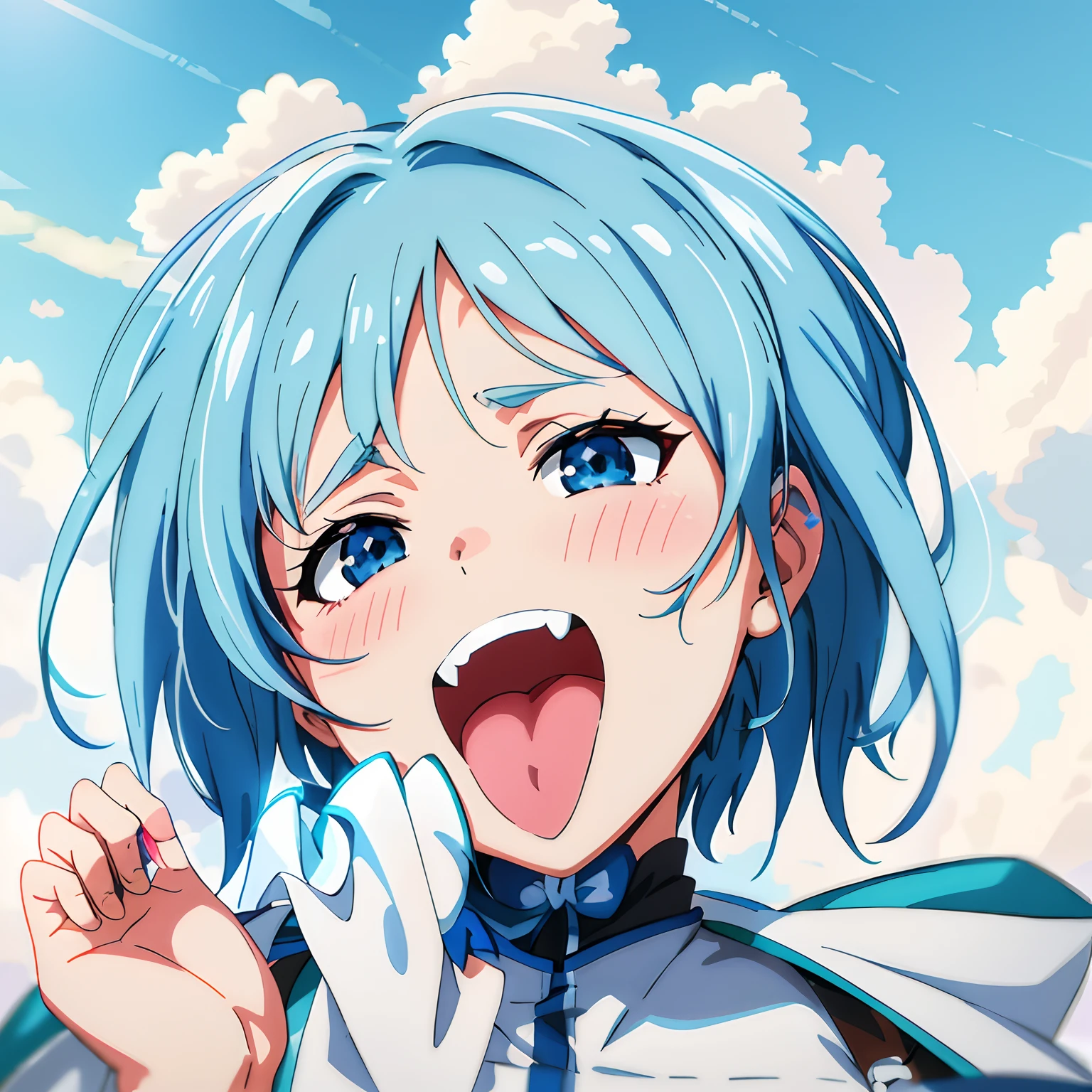 Anime girl with blue hair and blue eyes, anime moe art style, 8K!, anime big breast! 4 k'', anime big breast! 4K, mikudayo, 4K!, [[[[grinning evily]]]], 8K!!, style of anime4 K, anime visual of a cute girl, Rem Rezero, ayanami