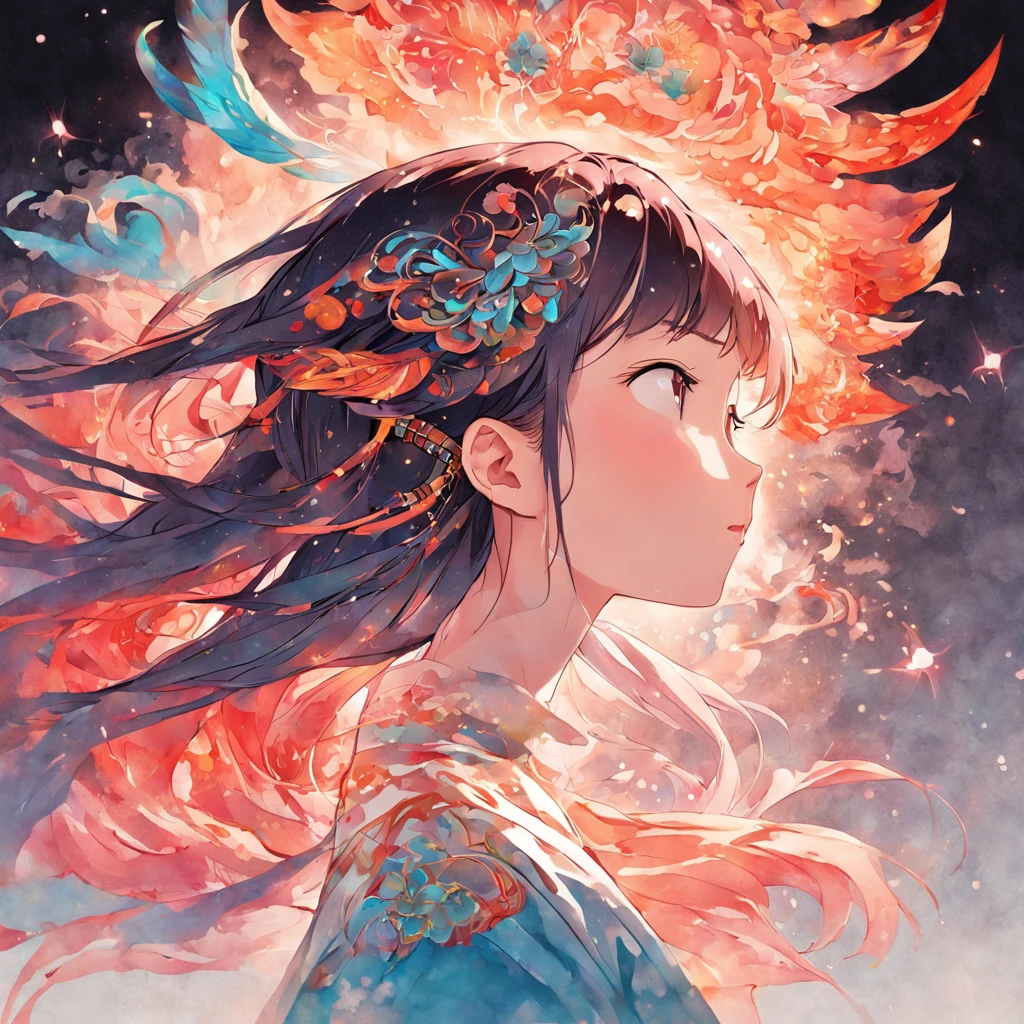 (White background:1.4),(Silhouette of a girl's head, Eyes closed, colorfull long hair, Oriental elements),(Chinese illustration:1.3,paper art:1.3, Quilted paper art:1.2),( reasonable design, Clear lines, High sharpness,Best quality, Very detailed, Masterpiece, movie light effect, 4K )