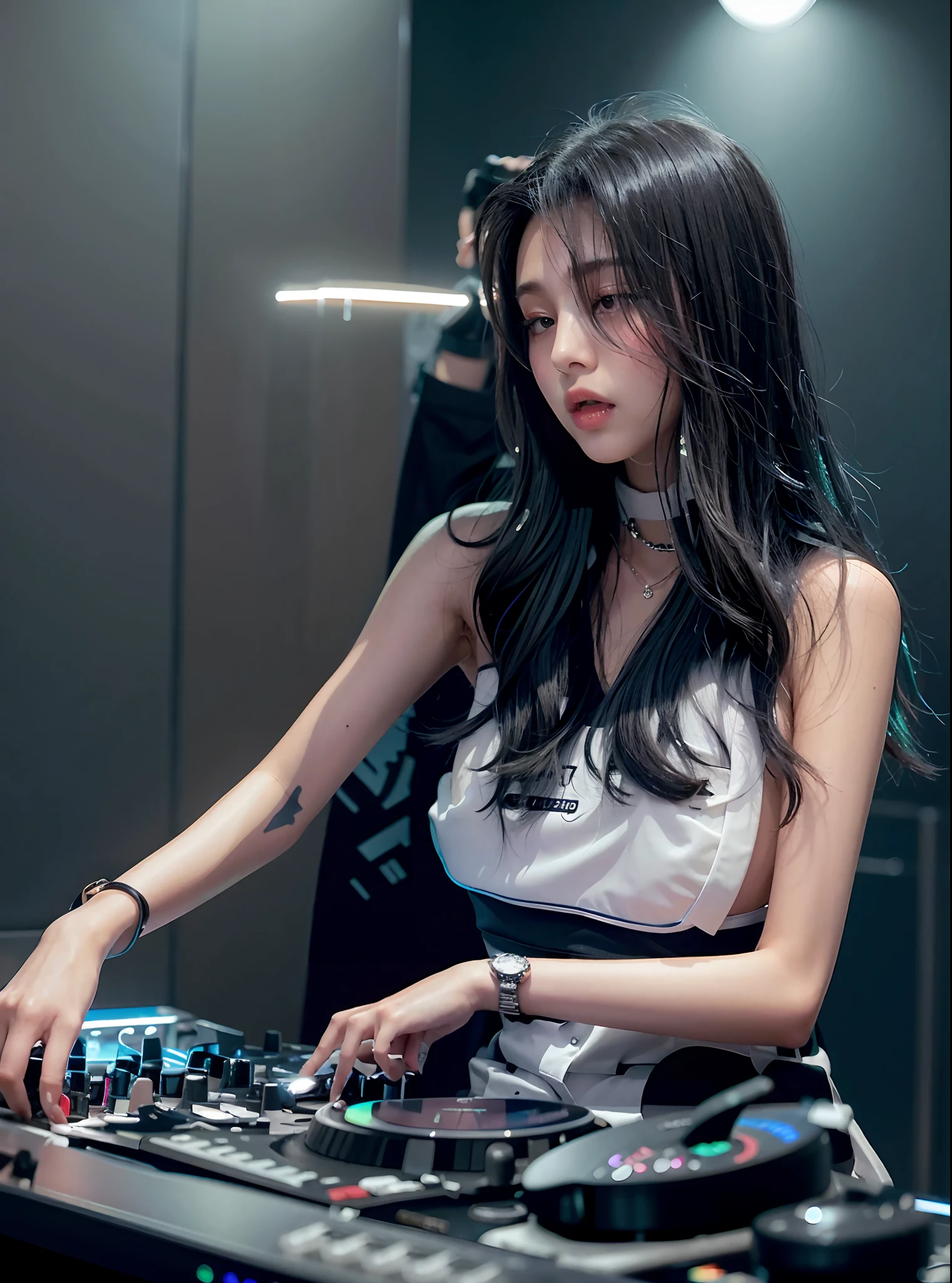 Arakfi woman in black and white dress plays DJ, trending at cgstation, dj set, trending on cgstation, DJ, dj sura, beautiful Korean women, Sexy pose, Korean Idol, Korean girl, Performing on stage, gorgeous chinese models, korean artist, jisoo from blackpink, dj at a party, taken in 2 0 2 0