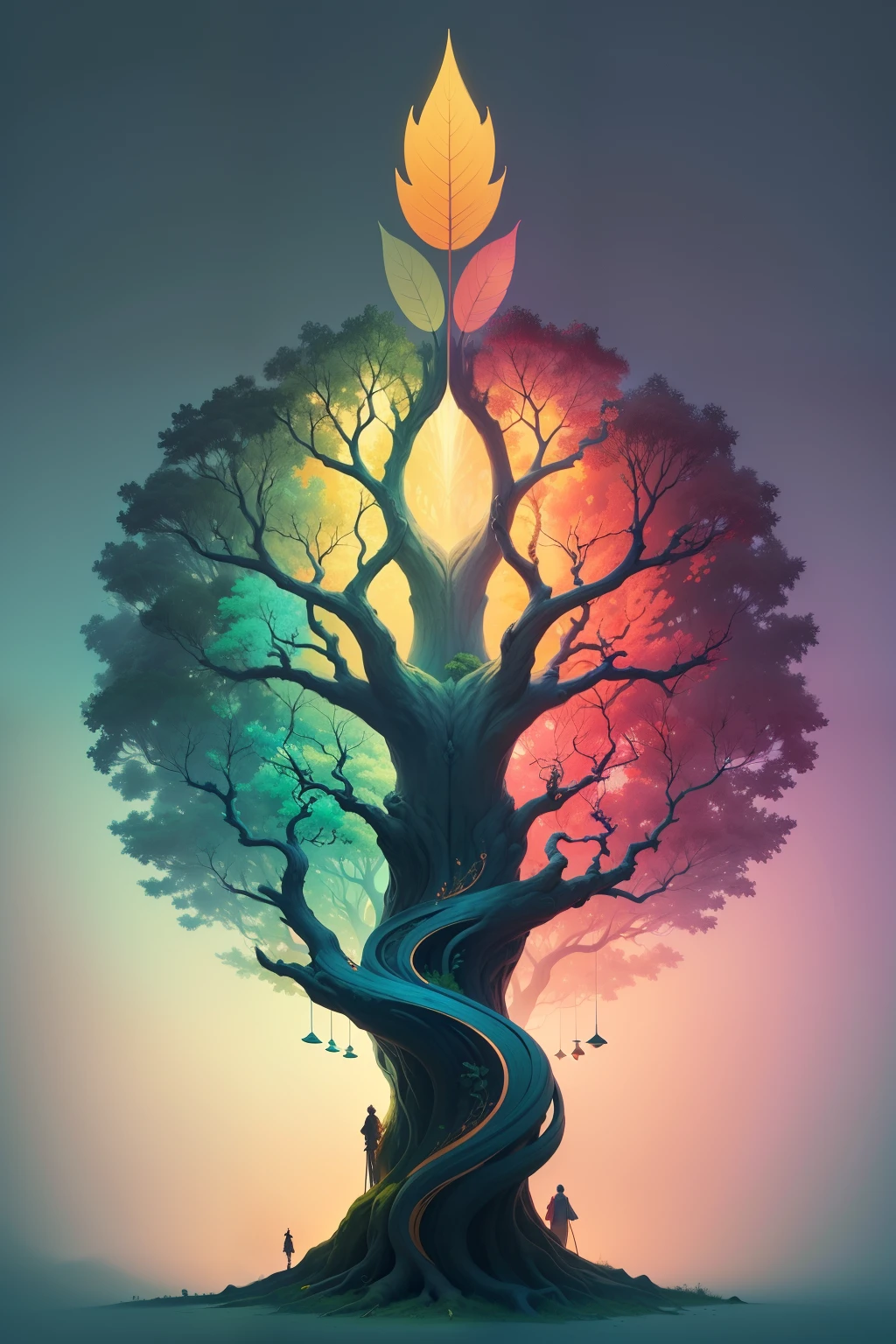 In the depicted scene, a stylized tree stands as the protagonist. Its solid, rooted trunk conveys stability, while deep roots plunge into the land of knowledge. From its main nodes, branches extend in various directions, each marking a distinct academic area.
These branches stand out in a clear and defined way, demarcating the limits of each field of study. However, it is at the ends of each branch that the concept comes to life. Leaves, with abstract and unique shapes, bring different disciplines to life. These shapes evoke the complex contours and fundamental elements of each area of knowledge.
The image as a whole underscores the harmonious relationship between the tree and the wide range of human knowledge. The tree, as a symbol, represents the rooting of learning and the connection with the origins of knowledge. The distinct branches mirror the diversity of academic fields, while the abstract leaves reflect the intrinsic richness of each discipline.
In summary, this representation captures the interconnection between knowledge and its foundation, highlighting the diversity that characterizes human learning. It invites us to appreciate the uniqueness of each branch, while also highlighting the underlying unity that unites all areas. As an invitation to intellectual exploration, the image celebrates the shared quest for understanding and enlightenment within the vast garden of knowledge.
stylized and detailed illustration, Deep Green, Sky Blue, Gold or Rich Yellow, Vibrant Red, Mystical Purple, Inspiring Orange, Subtle Neutral Colors (such as light gray or soft white)