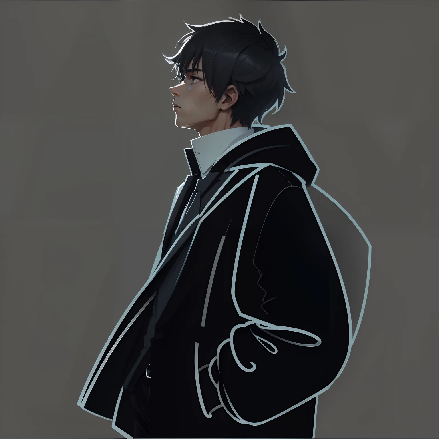 a drawing of a man in a jacket and tie standing, clean anime outlines, thick lineart, thick line art, thick black lineart, perfect lineart, clean lineart, simple lineart, thick outlines, bold lineart, intense line art, line sketch, simple line art, line sketch!!, full body character drawing