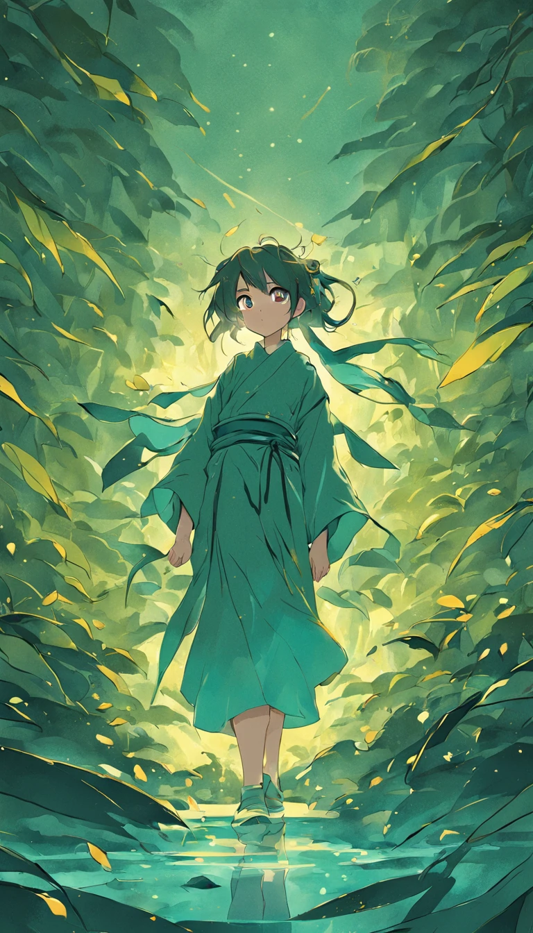 Illustration, Yunnan Tea Tree, Tea Leaves, Luxury, Overall Dark Blue Tone, Fine Gold Line, Flat Style, No Characters, Linear Illustration - 9:16 Resolution - Expressive Style