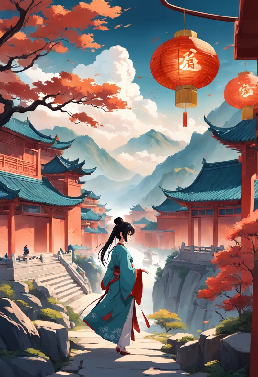 (China - Chic chinese landscape, anatomically correct,Oriental elements),(China - chic illustration:1.5, Vector painting:1.5),(Chinese colors, senior color matching,Gradient background,White background),(Very detailed, reasonable design, Clear lines, High sharpness,best quality, masterpiece, official art, movie lighting effects, 4K )